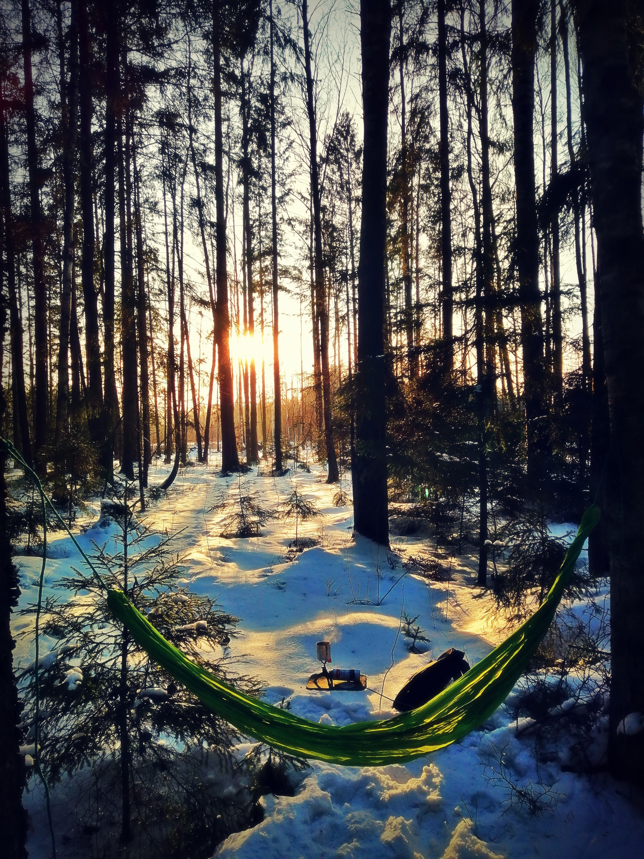 Sunset - My, Hammock, Tourism, Sunset, Snow, Tea, Nature, Relaxation, Travels, Saint Petersburg