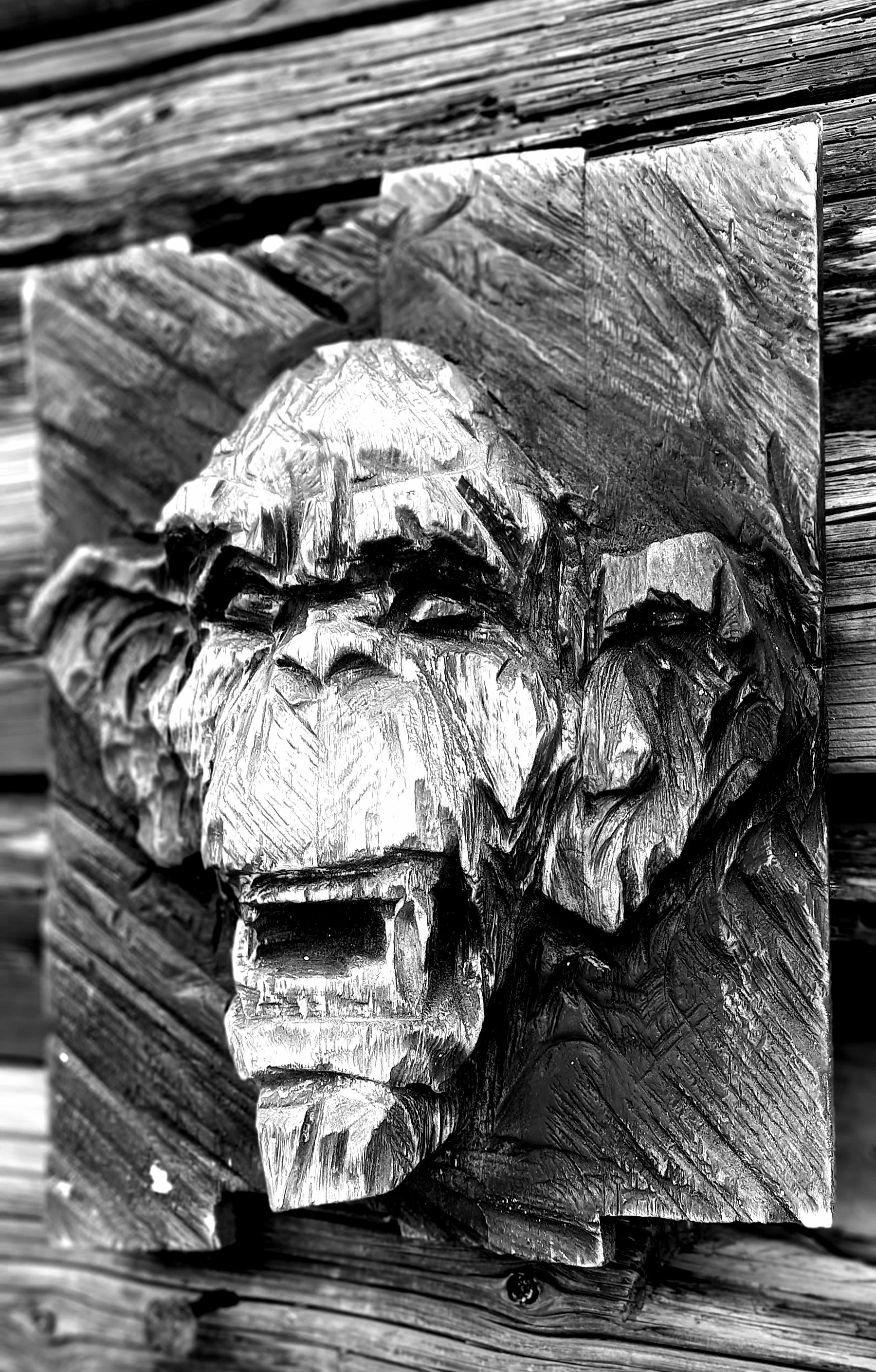 Masks. Chainsaw carving - My, Wood carving, Art, Without a mask, Woodworking, Panel, Longpost