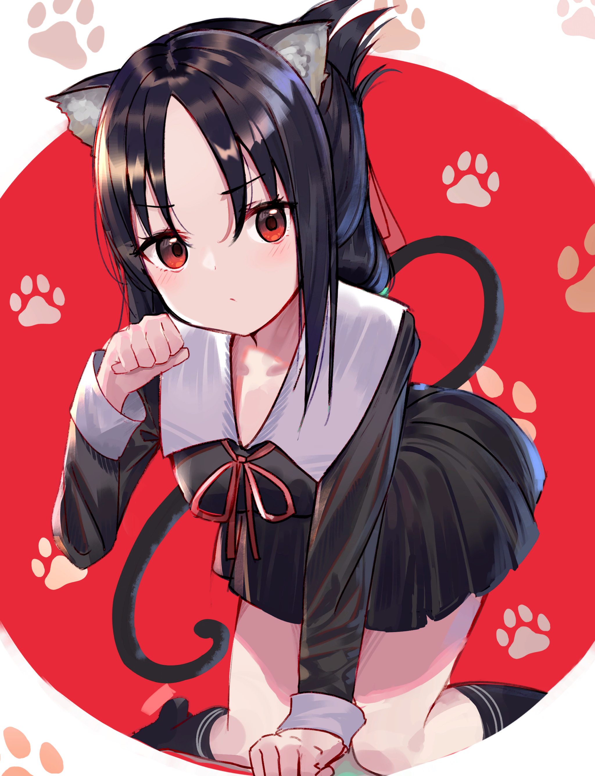 Кагуя - Kaguya-Sama wa Kokurasetai, Shinomiya Kaguya, Anime Art, Аниме, Неко, Длиннопост, Animal Ears