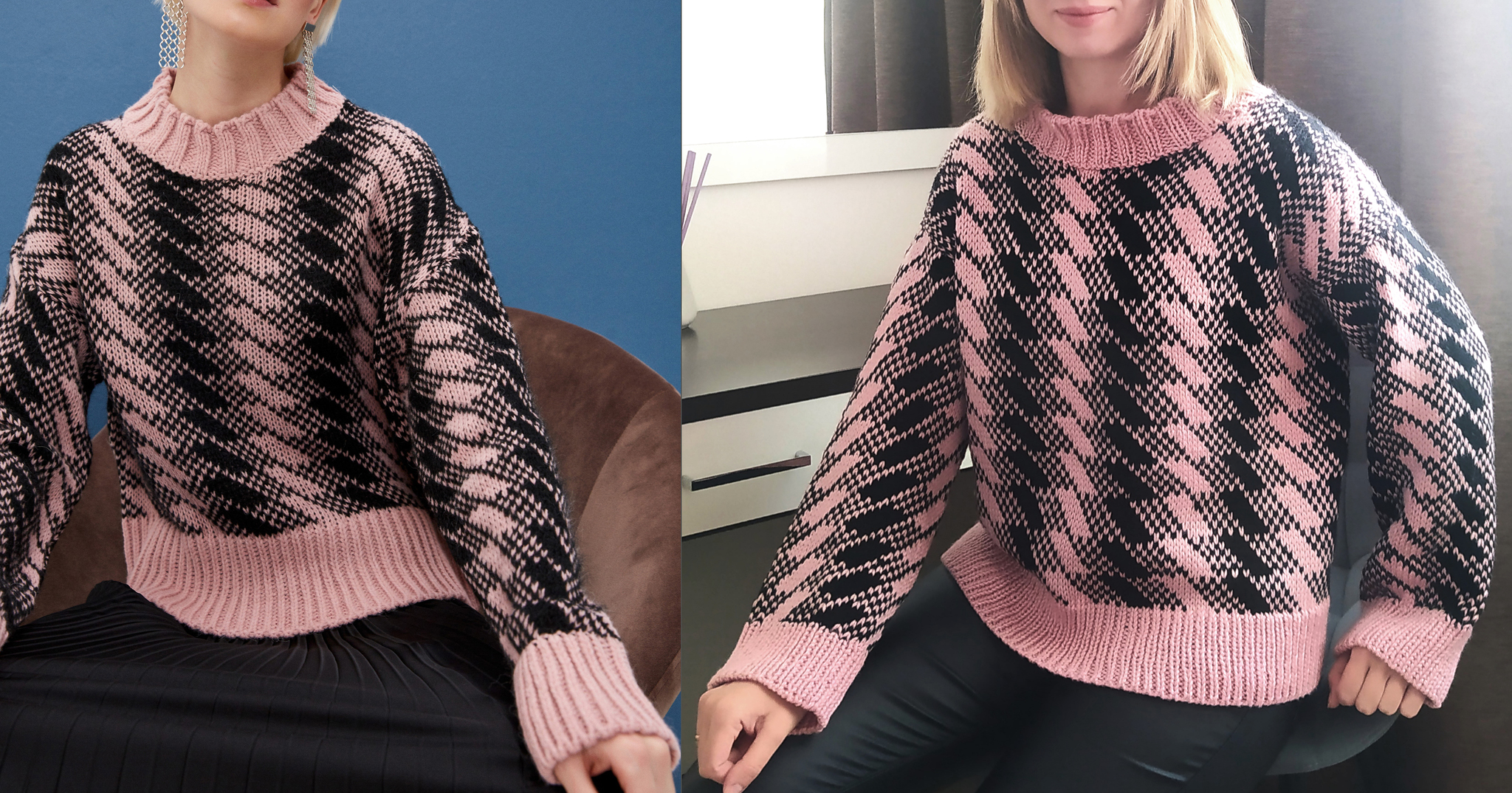 Двухцветный свитер с рельефным узором