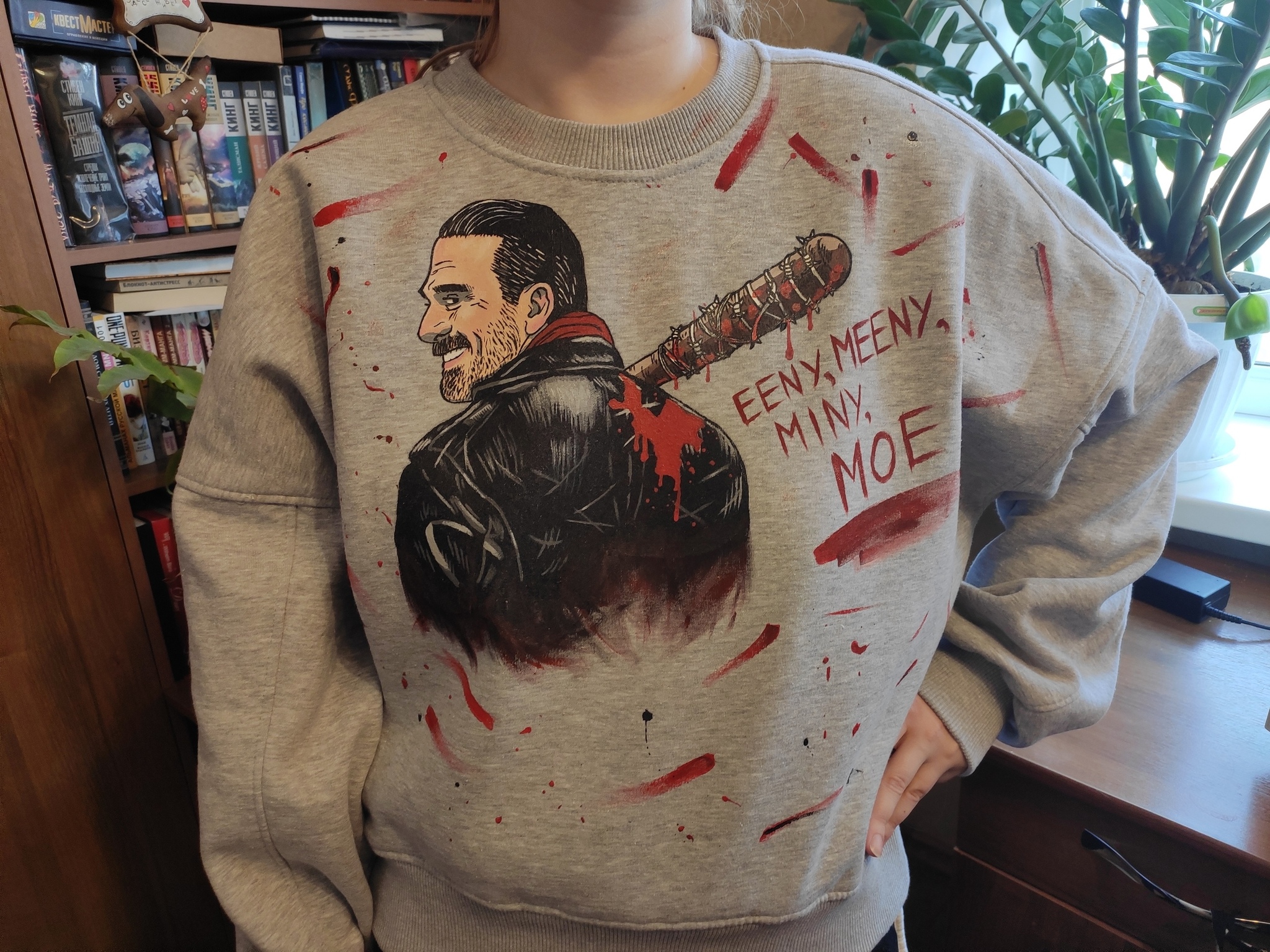 Painted sweatshirt We are all Negan - My, the walking Dead, Negan, Painting on fabric, Creation, Painting, Cloth, Hobby, sweatshirt, Needlework with process, Longpost