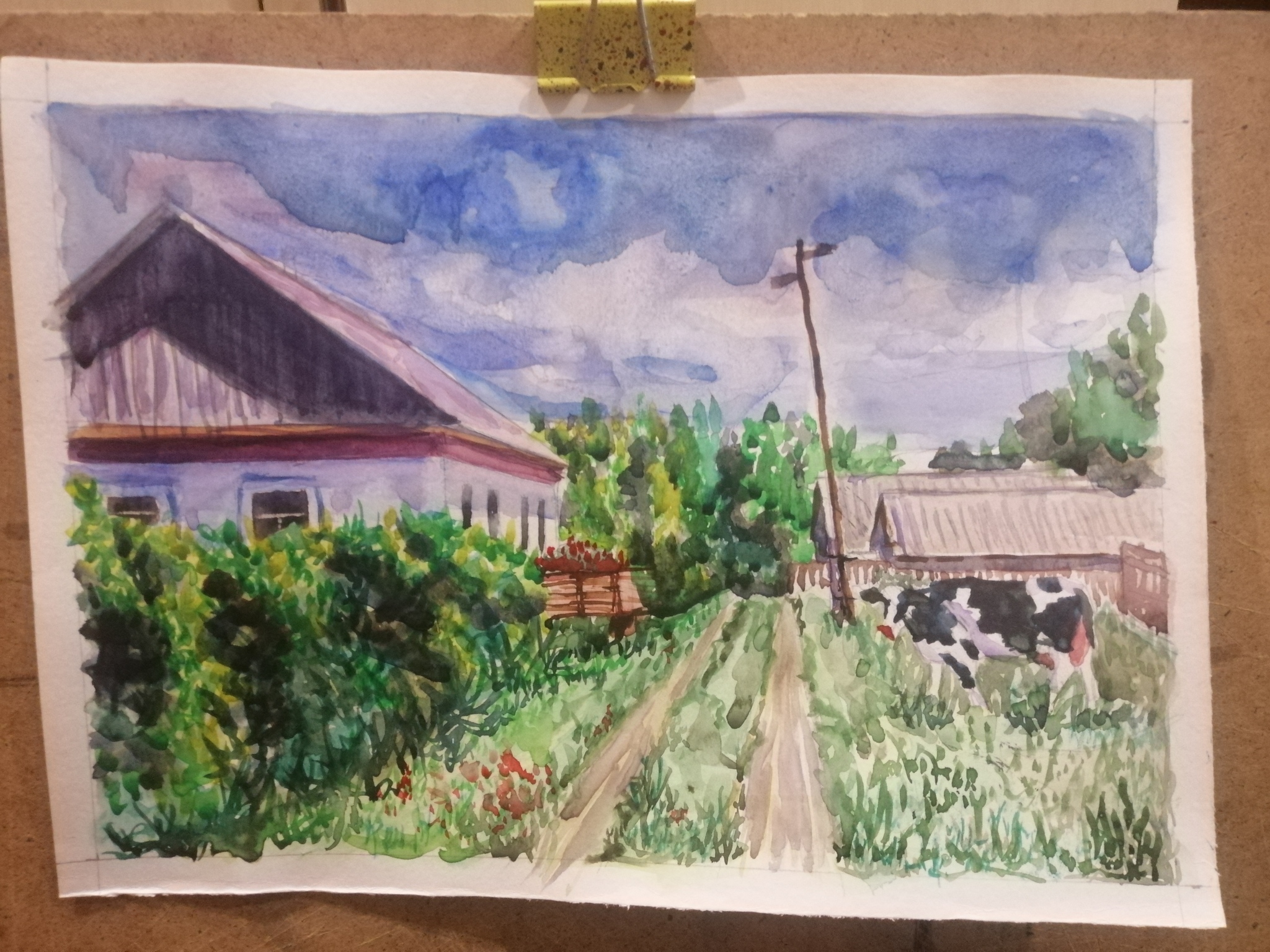 Village. Watercolor - My, Watercolor, Painting, Drawing