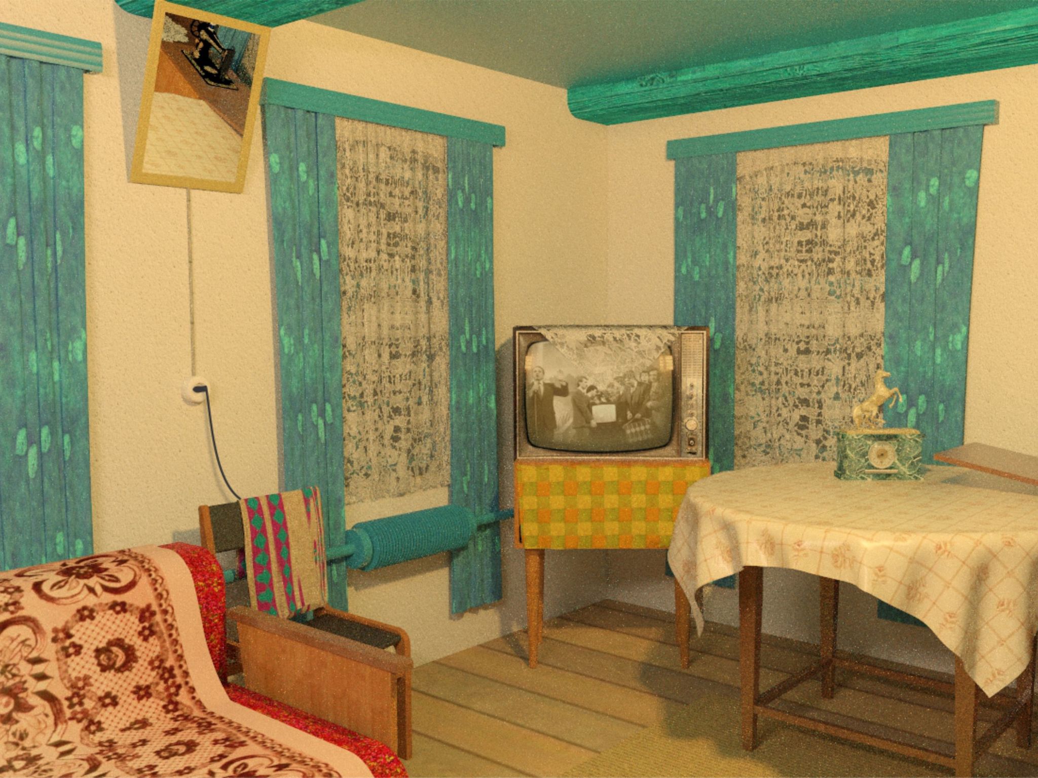 Visiting grandparents - My, Village, 3D modeling, Childhood of the 90s, Nostalgia, Childhood, Interior, Longpost