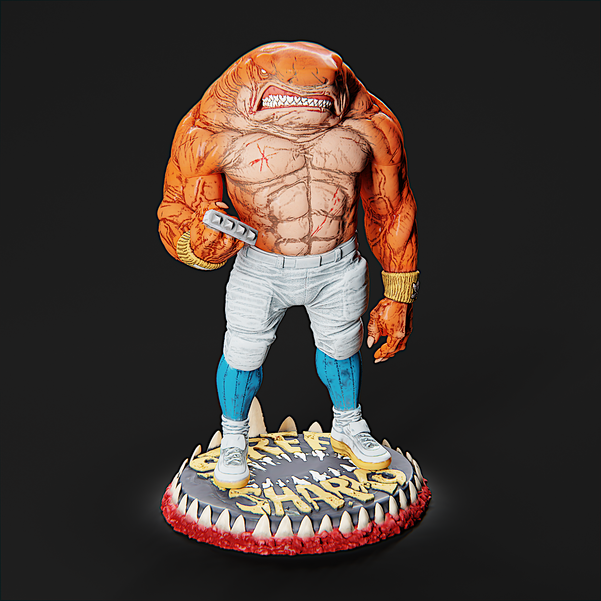 Big Slammu Shark, render of a print-ready STL model - My, Shark, Cartoons, Stl, Mesh, Cycles, Cycles Render, Longpost, Street Sharks