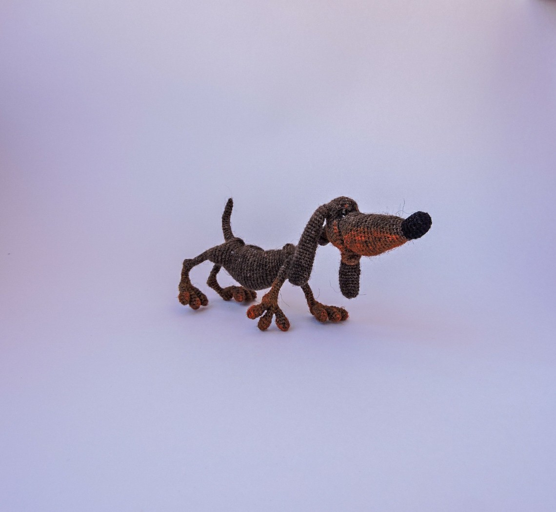 Dachshund baby - My, Longpost, Needlework without process, Amigurumi, Crochet, Dachshund, Dog