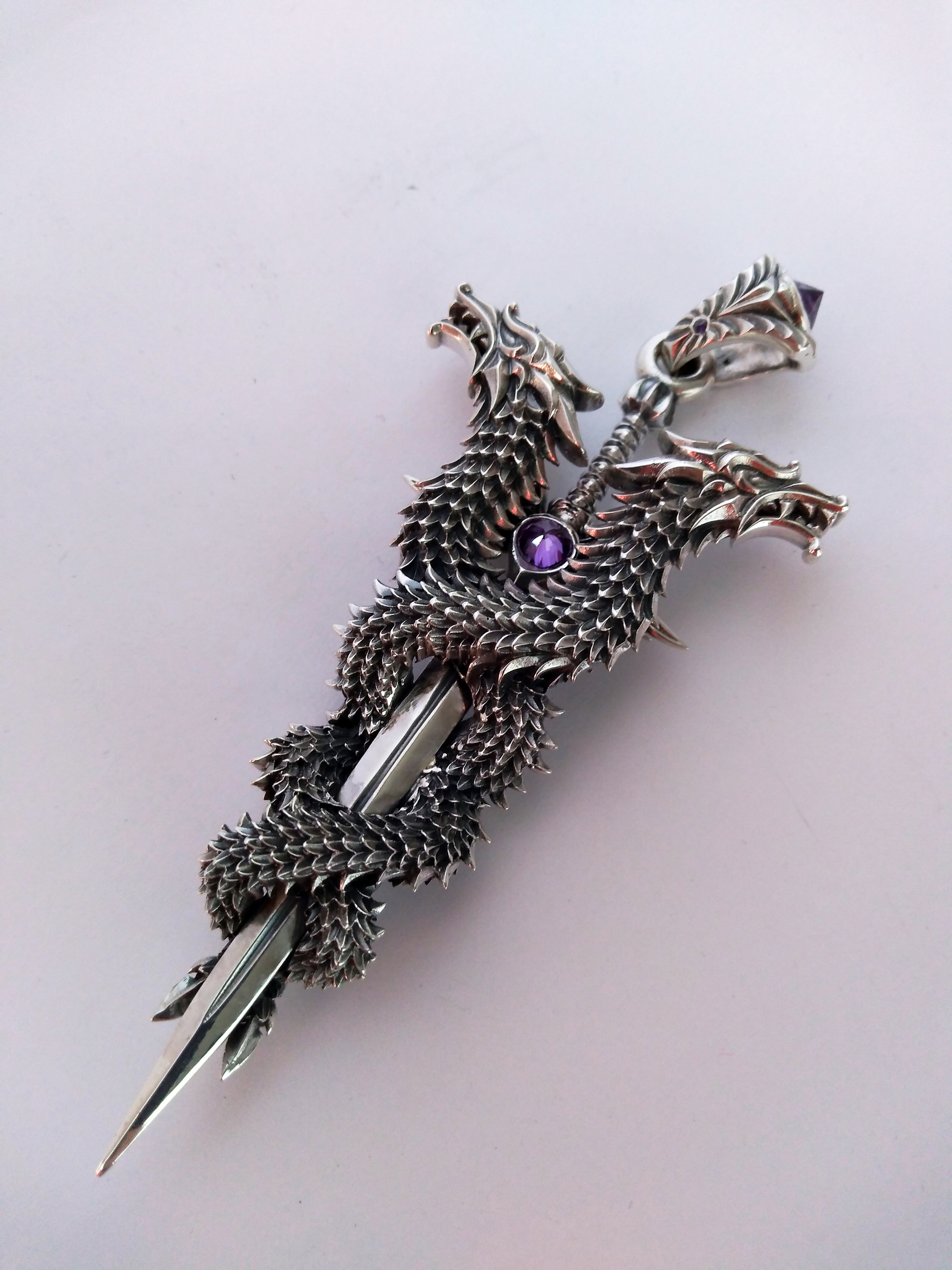 Pendant Dragons entwining the Sword - My, The Dragon, Sword, Video, Longpost, Decoration, Needlework without process