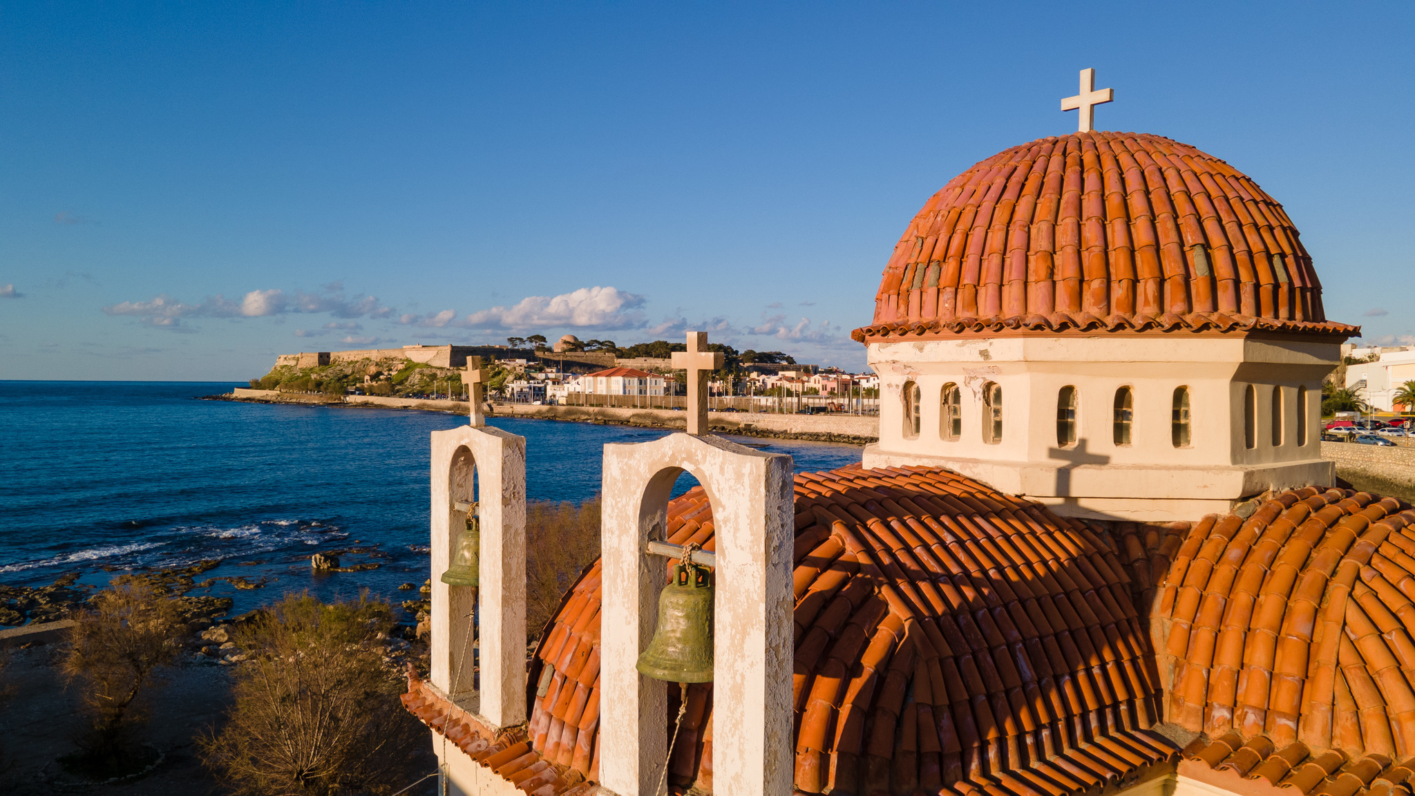 Drone photo of Crete, Rethymno - My, Drone, DJI Mavic, The photo, Island, Crete, Greece, Rethymnon, Church, Football, Longpost