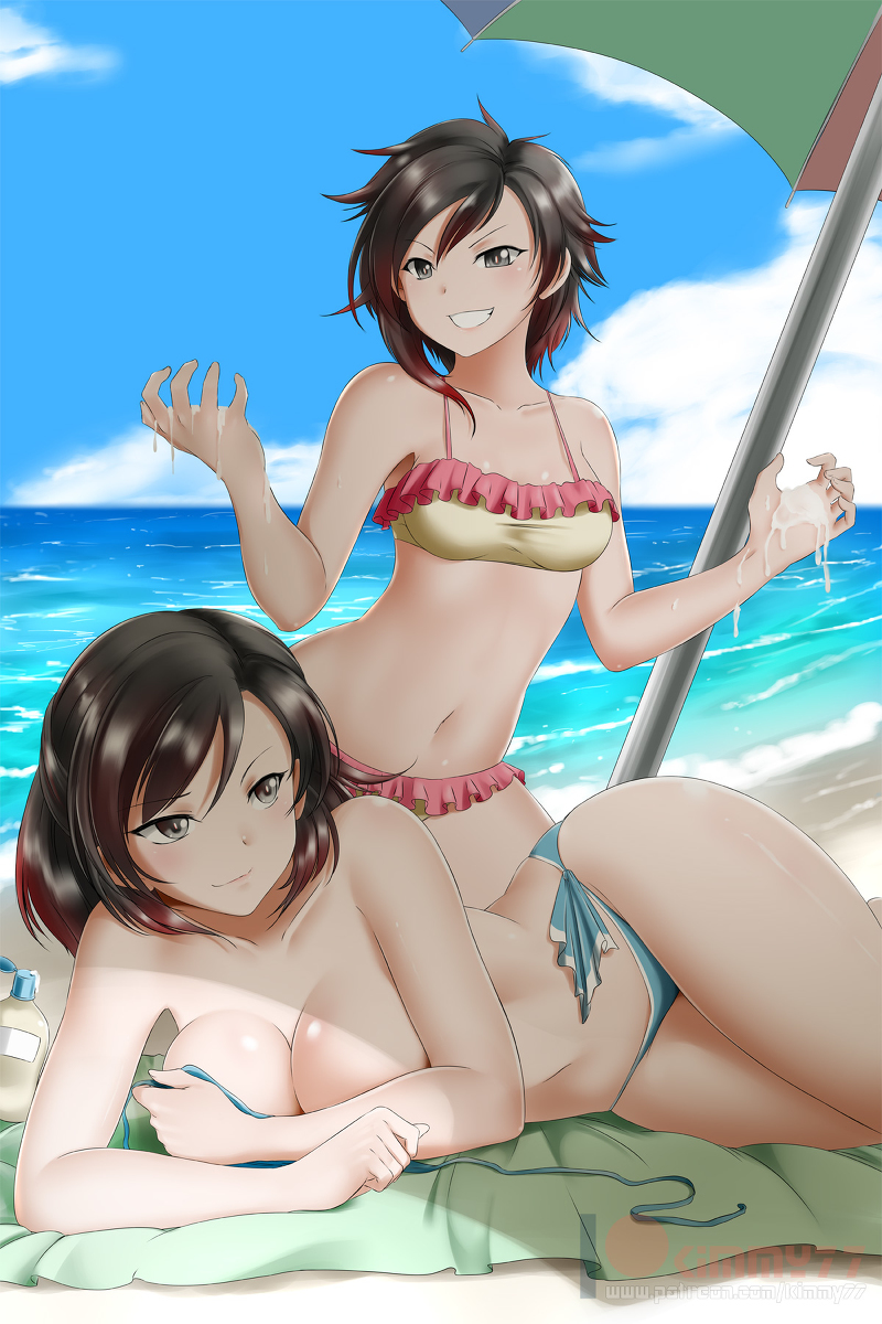 Summer & Ruby - NSFW, Аниме, Anime Art, RWBY, Купальник, Ruby Rose, Summer Rose, Kimmy77, Грудь, Лето, Пляж, Арт, Море