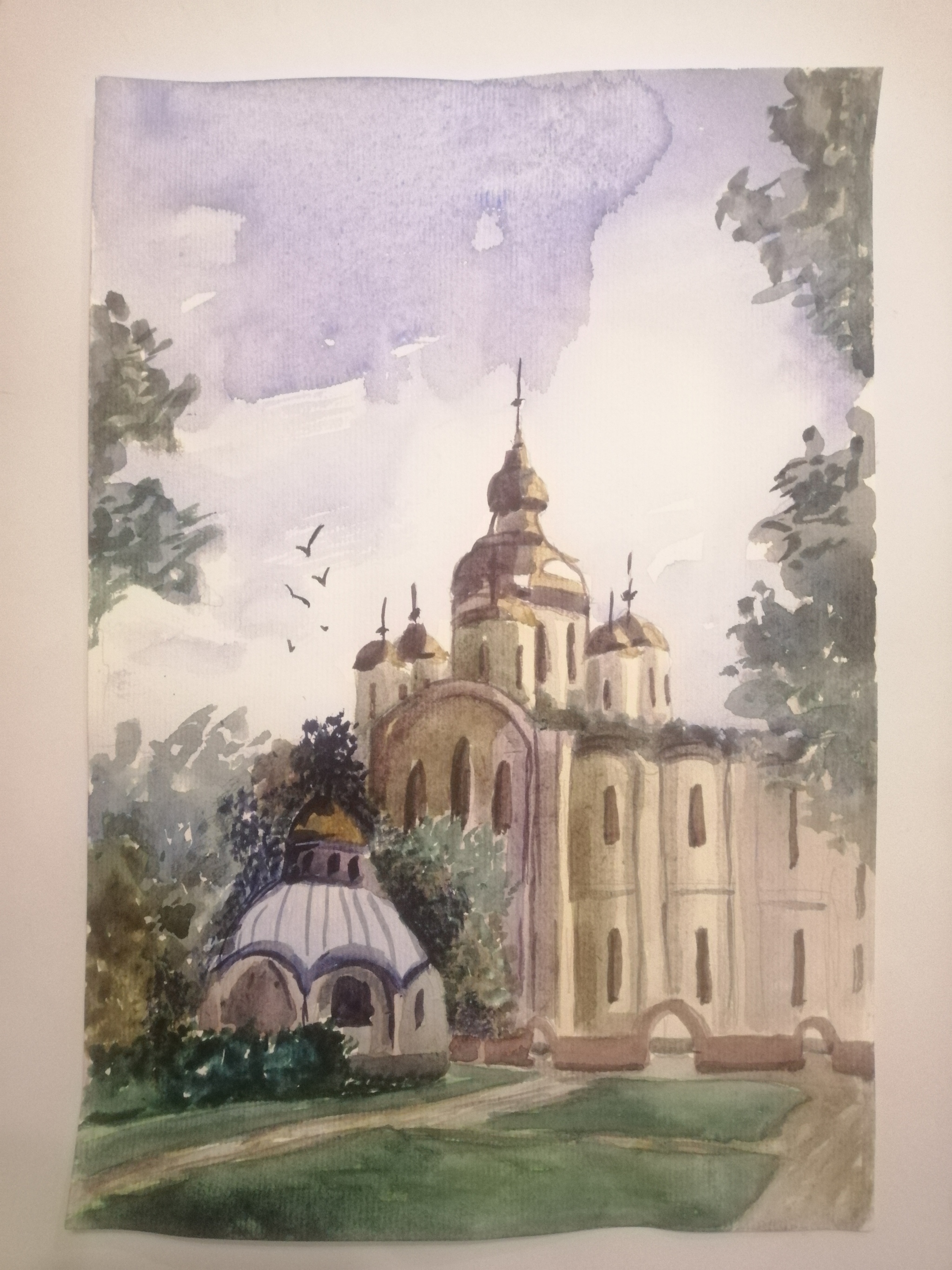 Cathedral. Watercolor - My, Watercolor, Painting, The cathedral, Landscape, Learning to draw, Beginner artist