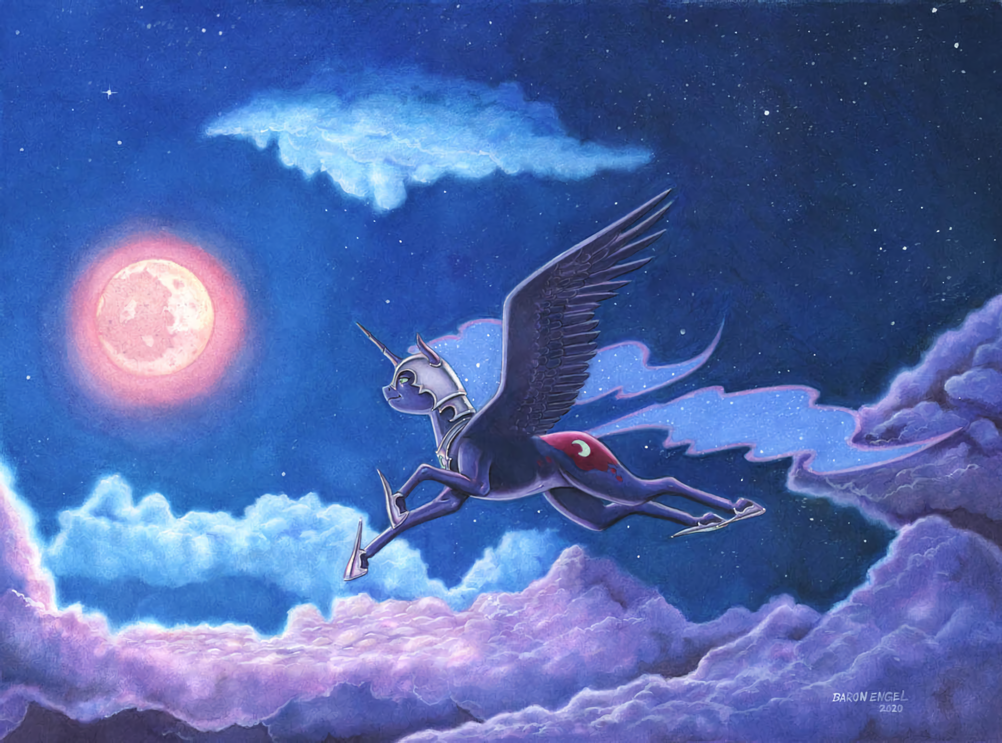 Night flight - My little pony, Nightmare moon, Night, Flight, Traditional art, Baron engel