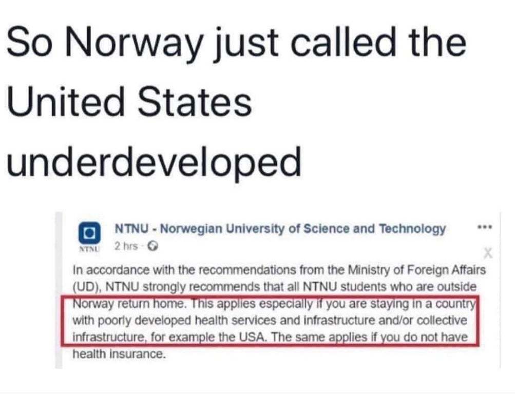 Norwegian university calls the US a country with underdeveloped healthcare - Humor, Politics, Health care, Norway, USA, Screenshot