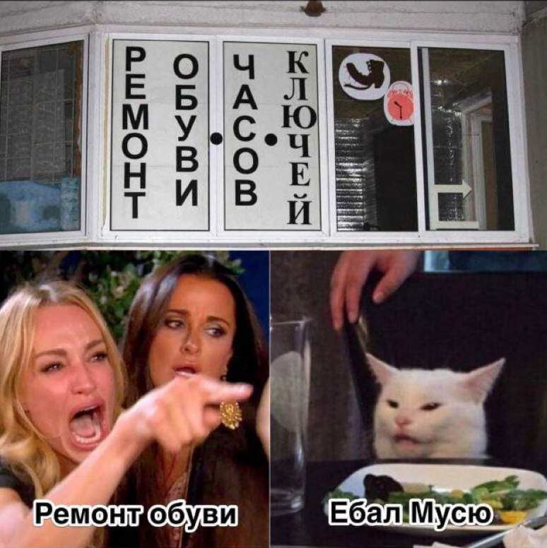 Shoe repair watches keys - Picture with text, Two women yell at the cat, Rock ebol, Memes, Shoe repair, Repair, Humor, Signboard