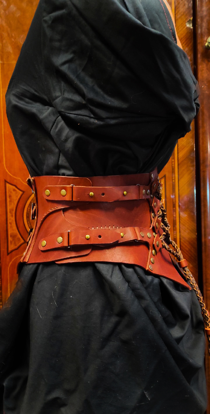 Steampunk corset - My, Leather, Corset, Steampunk, Handmade, Longpost, Needlework with process, Leather products, Leather craft, Kai Yara