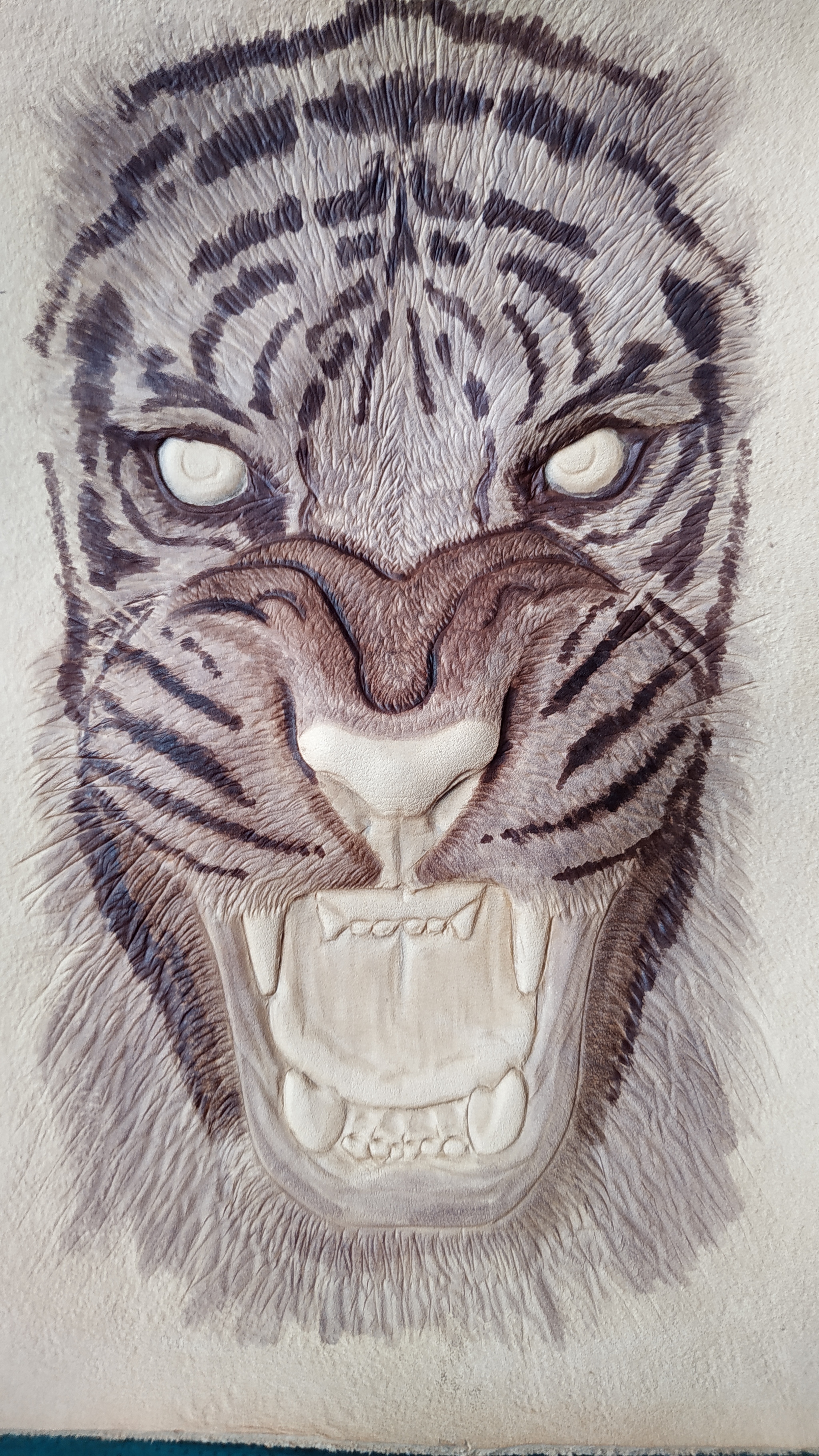 Longer White Tiger - My, Leather, Leather products, Longer, Embossing on leather, White tiger, Needlework with process, Longpost