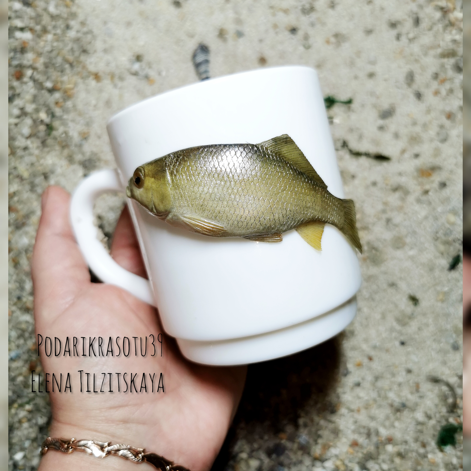 How I make fish into mugs - My, Polymer clay, Carp, A fish, Mug with decor, Needlework with process, With your own hands, Creation, Video, Longpost