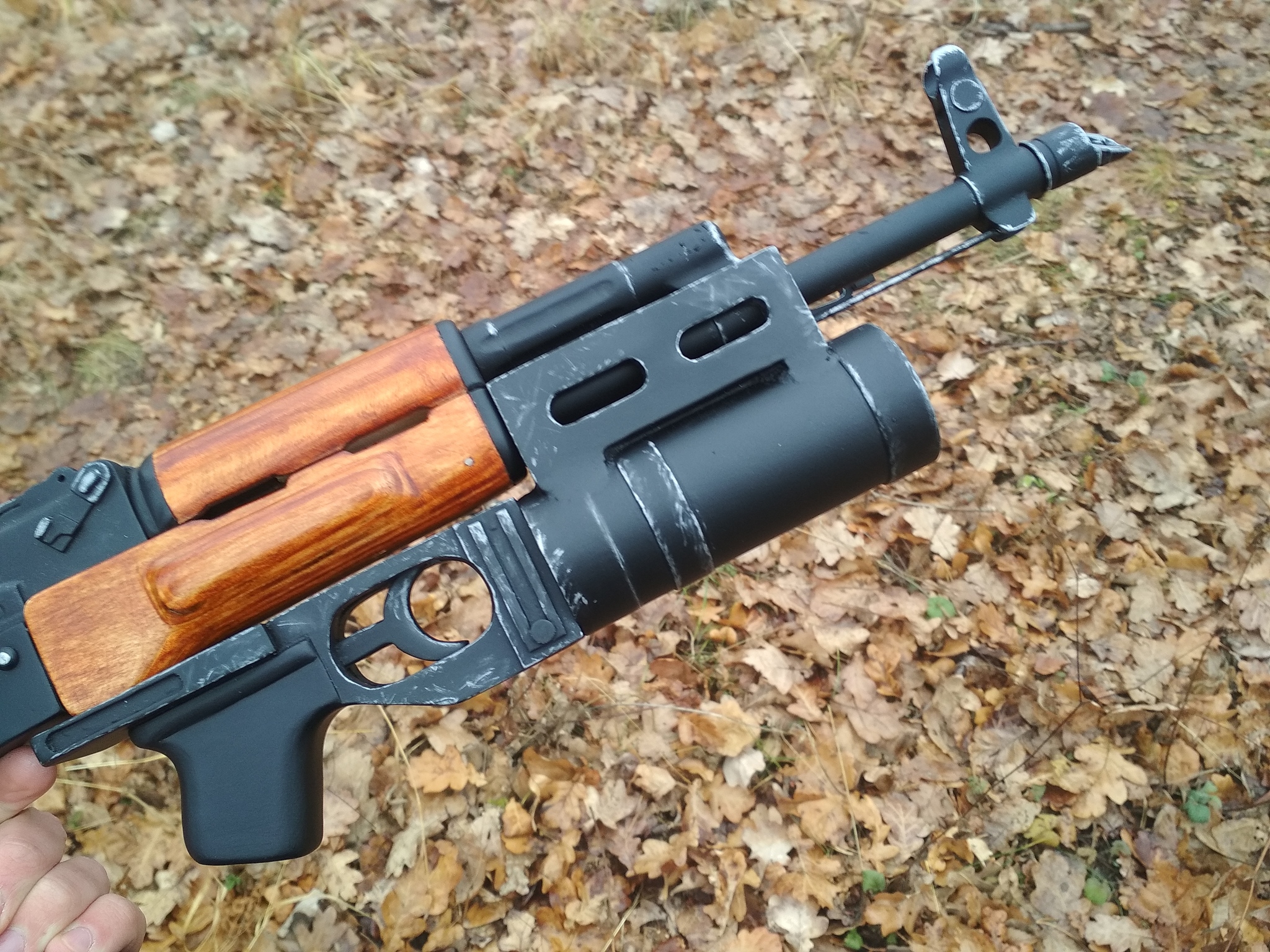 GP-25 mockup for the AKM mockup and a magazine with ribs - do it yourself - My, Layout, With your own hands, Tree, Needlework with process, Needlework, Machine, Kalashnikov assault rifle, Creation, Weapon, Video, Longpost