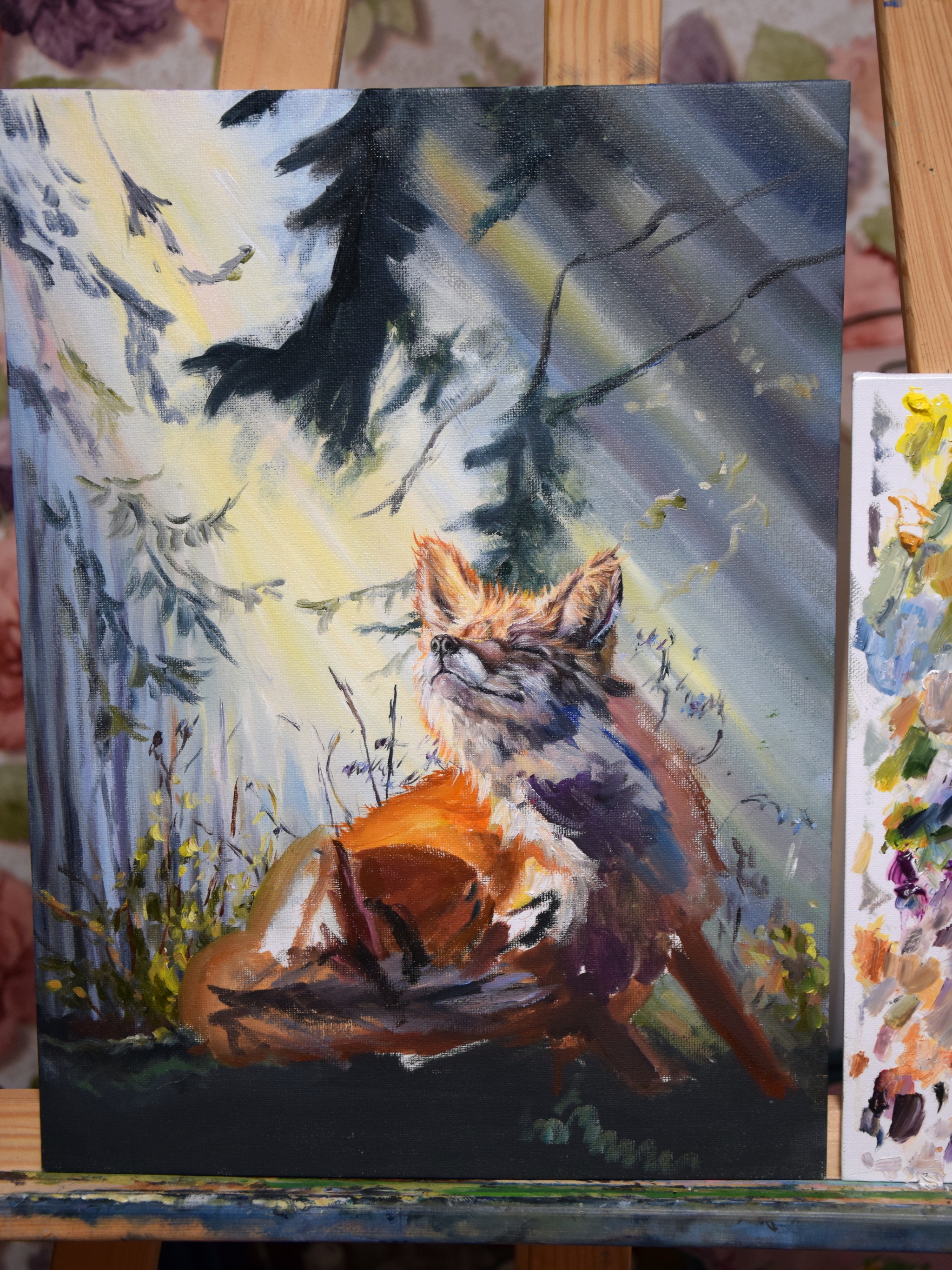 Fox in the sun, oil painting - My, Painting, Oil painting, Fox, Longpost