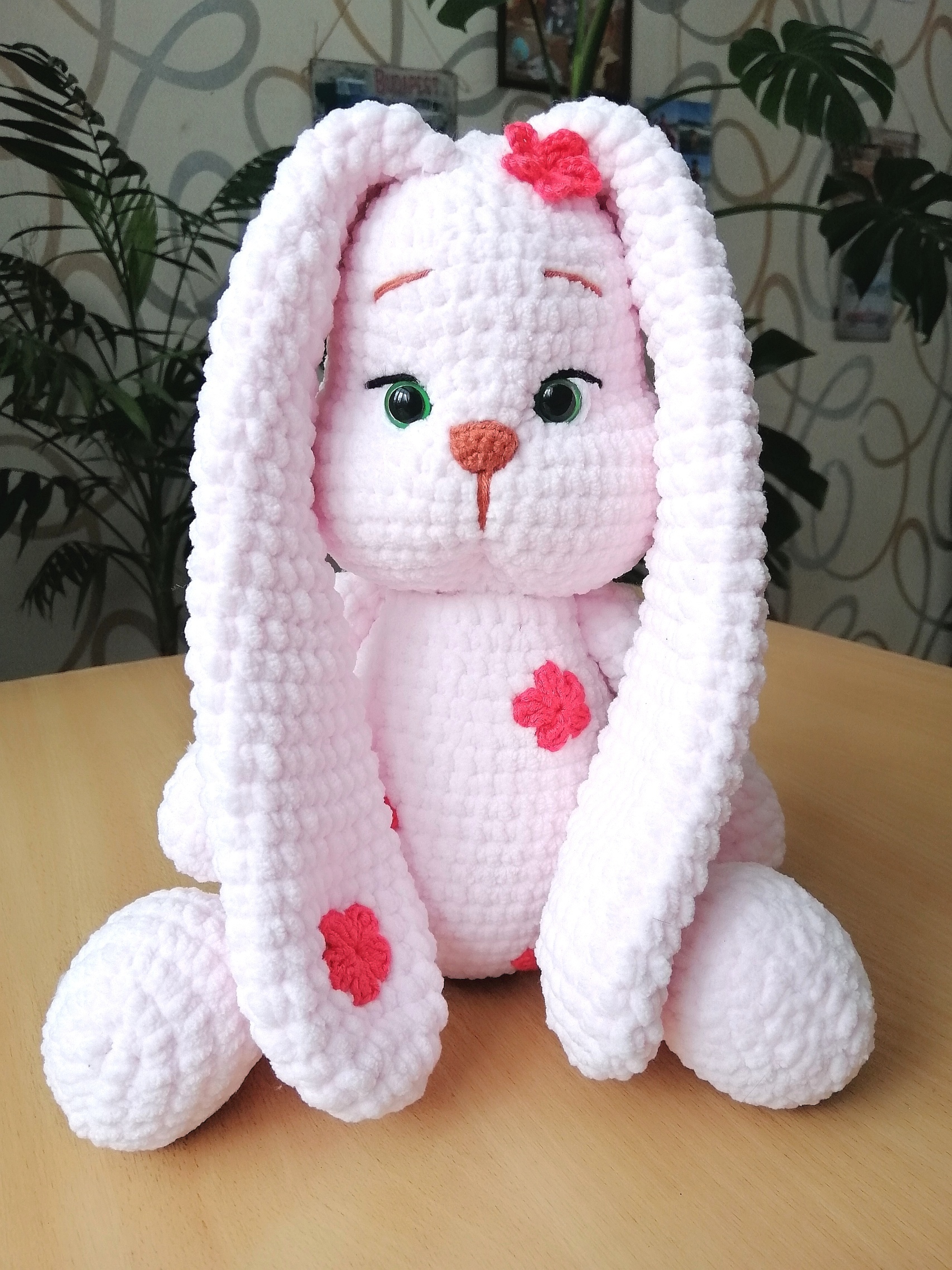 Plush bunny, knitted to order. There is only one like this))) - My, Knitted toys, Crochet, Hobby, Soft toy, Needlework, Video, Longpost