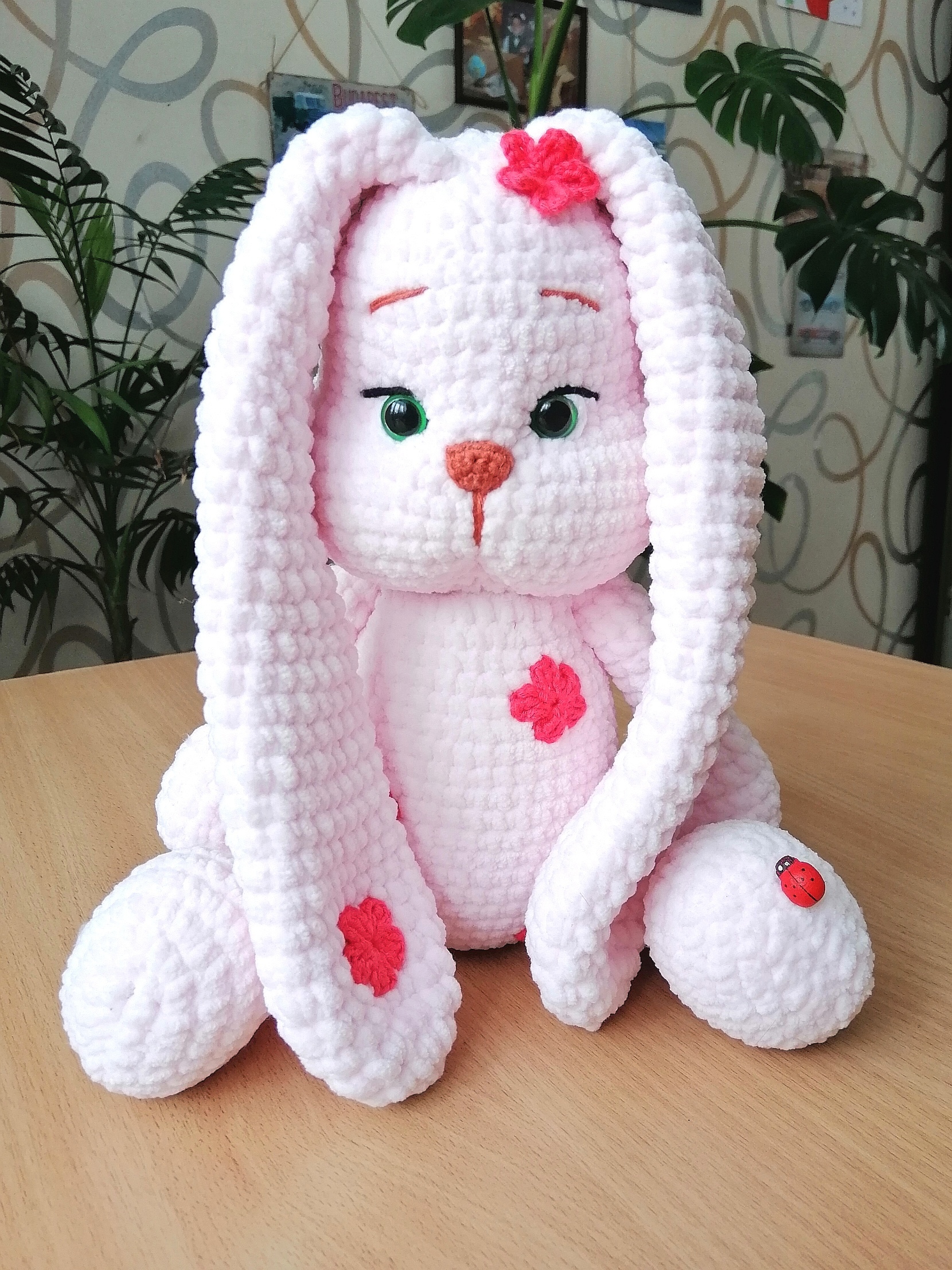 Plush bunny, knitted to order. There is only one like this))) - My, Knitted toys, Crochet, Hobby, Soft toy, Needlework, Video, Longpost