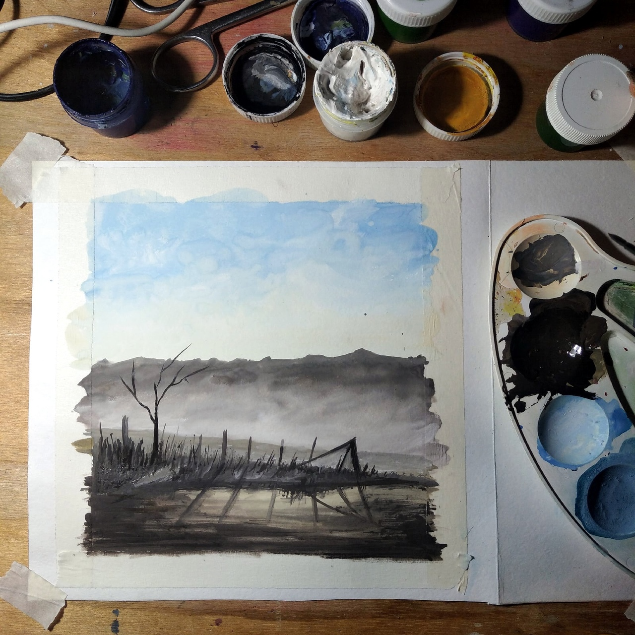 Landscape in gouache step by step - My, Painting, Gouache, Landscape, Longpost