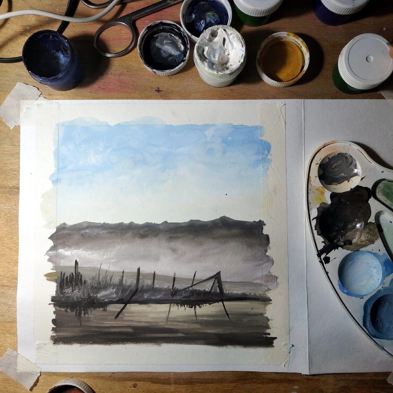 Landscape in gouache step by step - My, Painting, Gouache, Landscape, Longpost