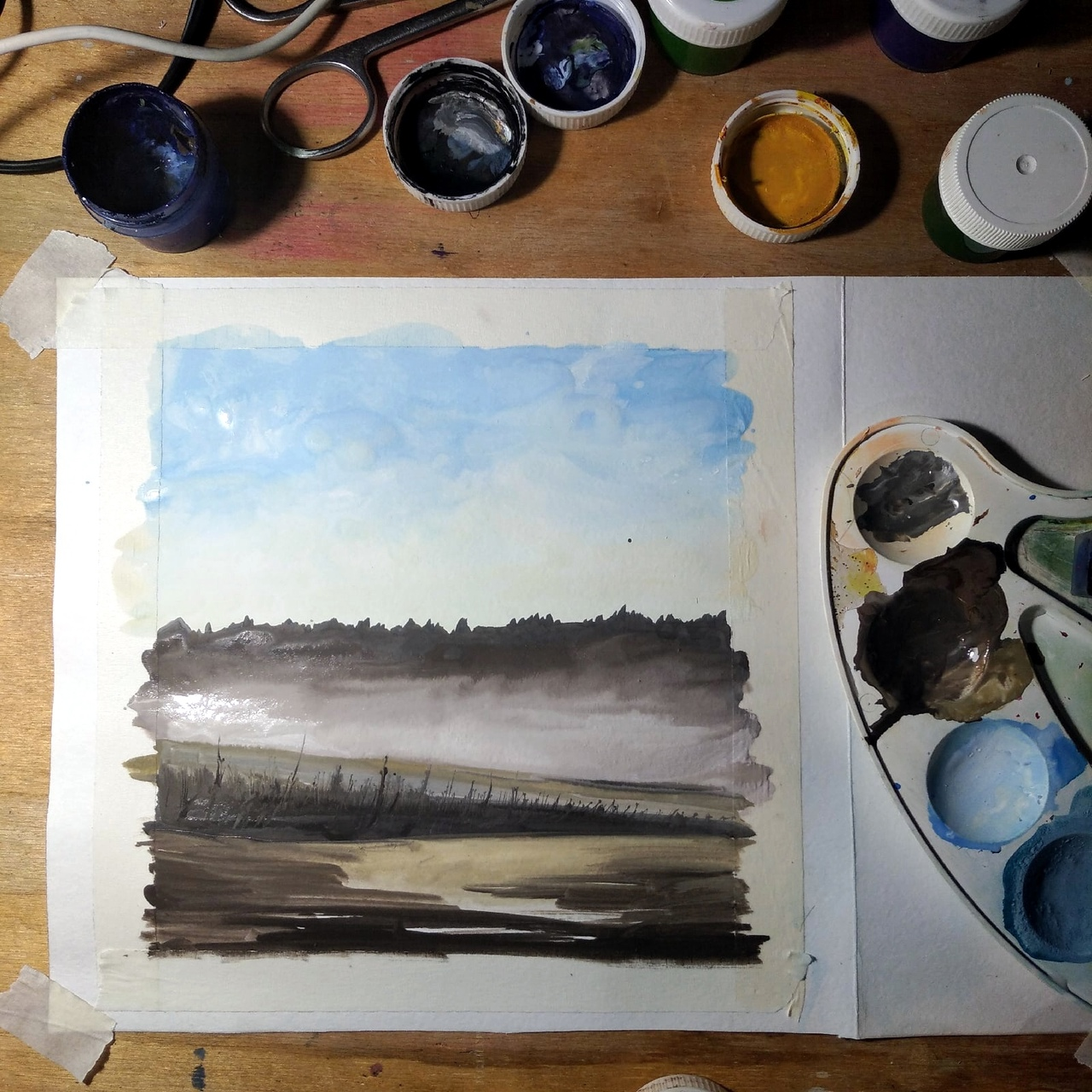 Landscape in gouache step by step - My, Painting, Gouache, Landscape, Longpost