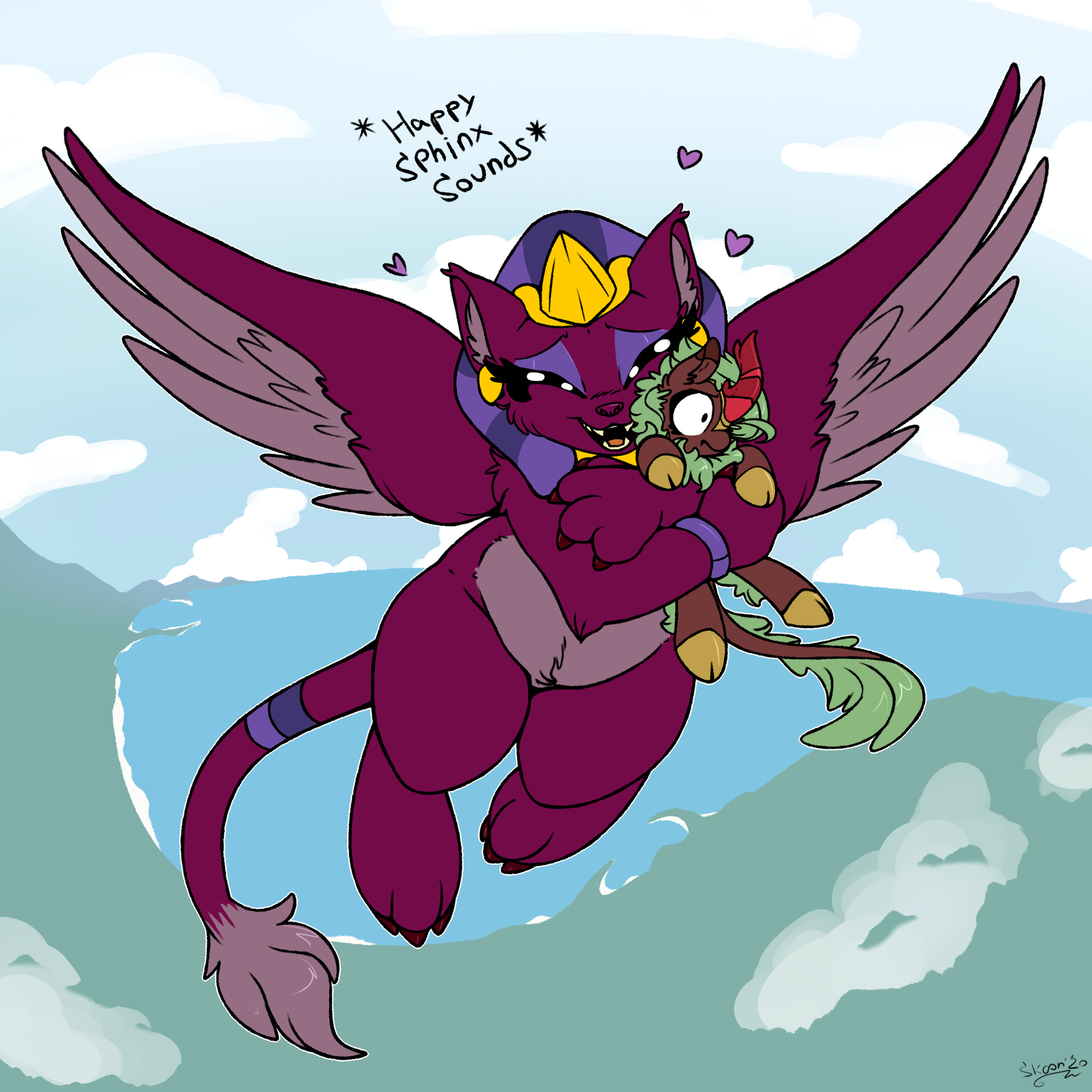 Cinder and the healthy flying cat - My little pony, PonyArt, MLP Kirin, Cinder glow, Sphinx, Skoon