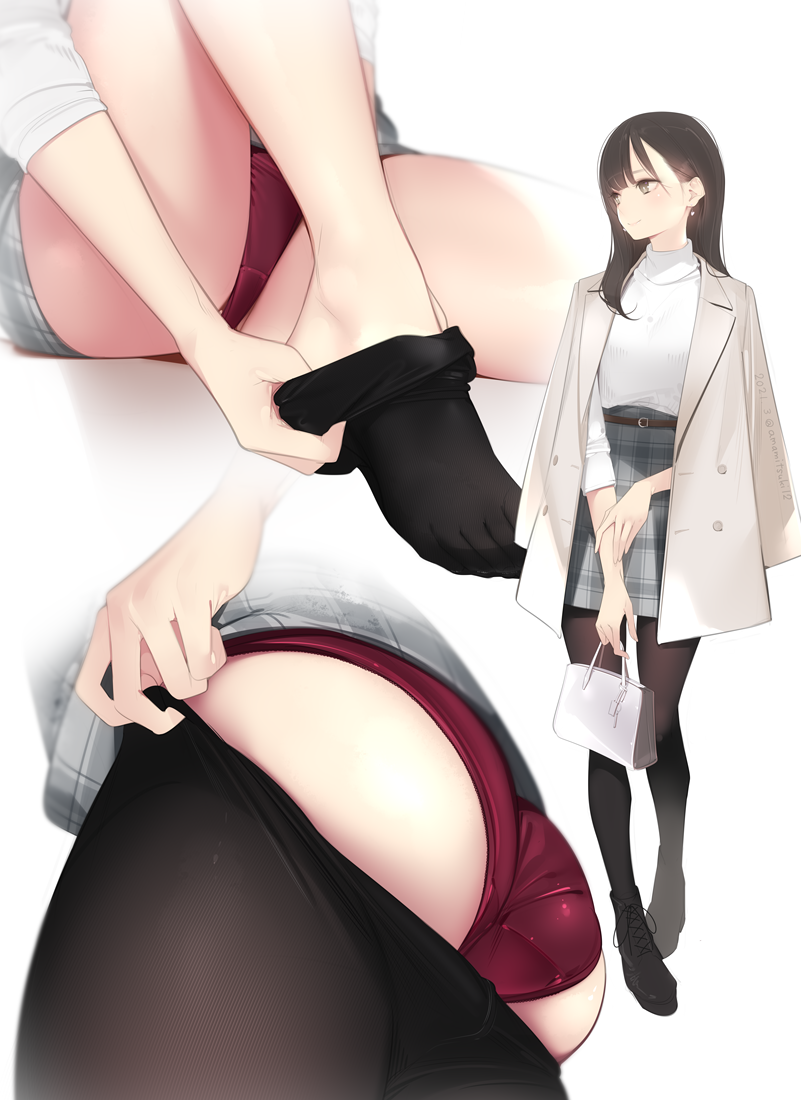 Artwork by Ama Mitsuki - NSFW, Art, Anime art, Anime original, Girls, Erotic, Hand-drawn erotica, Underwear, Tights, Boobs, Booty, Bottom view, Upskirt, Back view, Pantsu, Crotch, Bent over, Strip, Original character, Ama mitsuki, Longpost