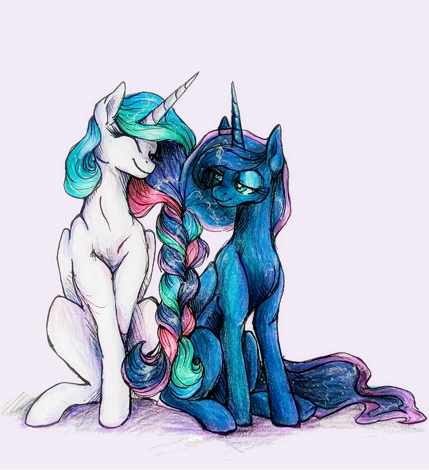 Коса - My Little Pony, Princess Celestia, Princess Luna, Коса, Традиционный арт, Buttersprinkle