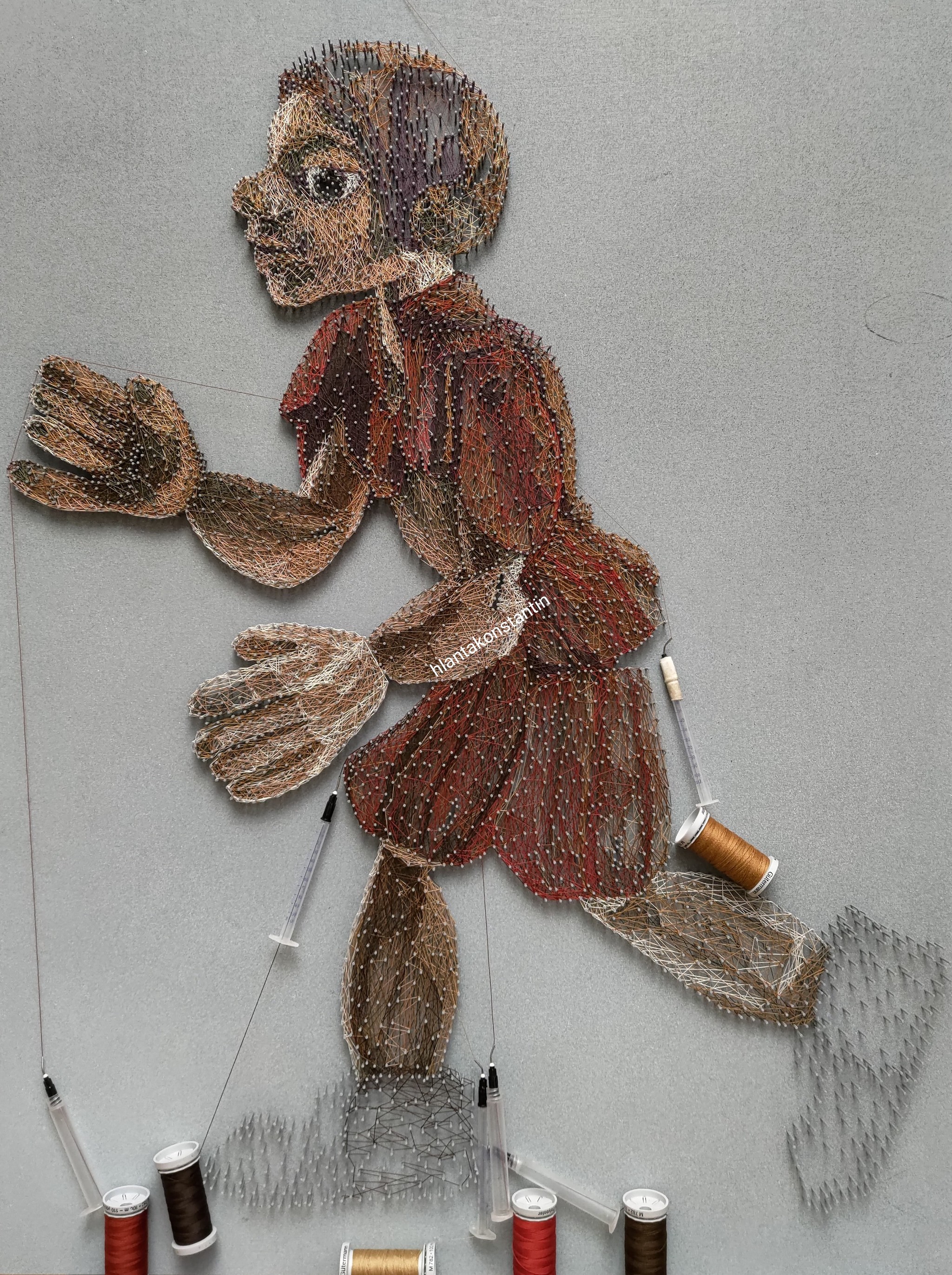 Puppet made of threads and nails - My, String Art, Needlework with process, Needlework, Puppets, Longpost