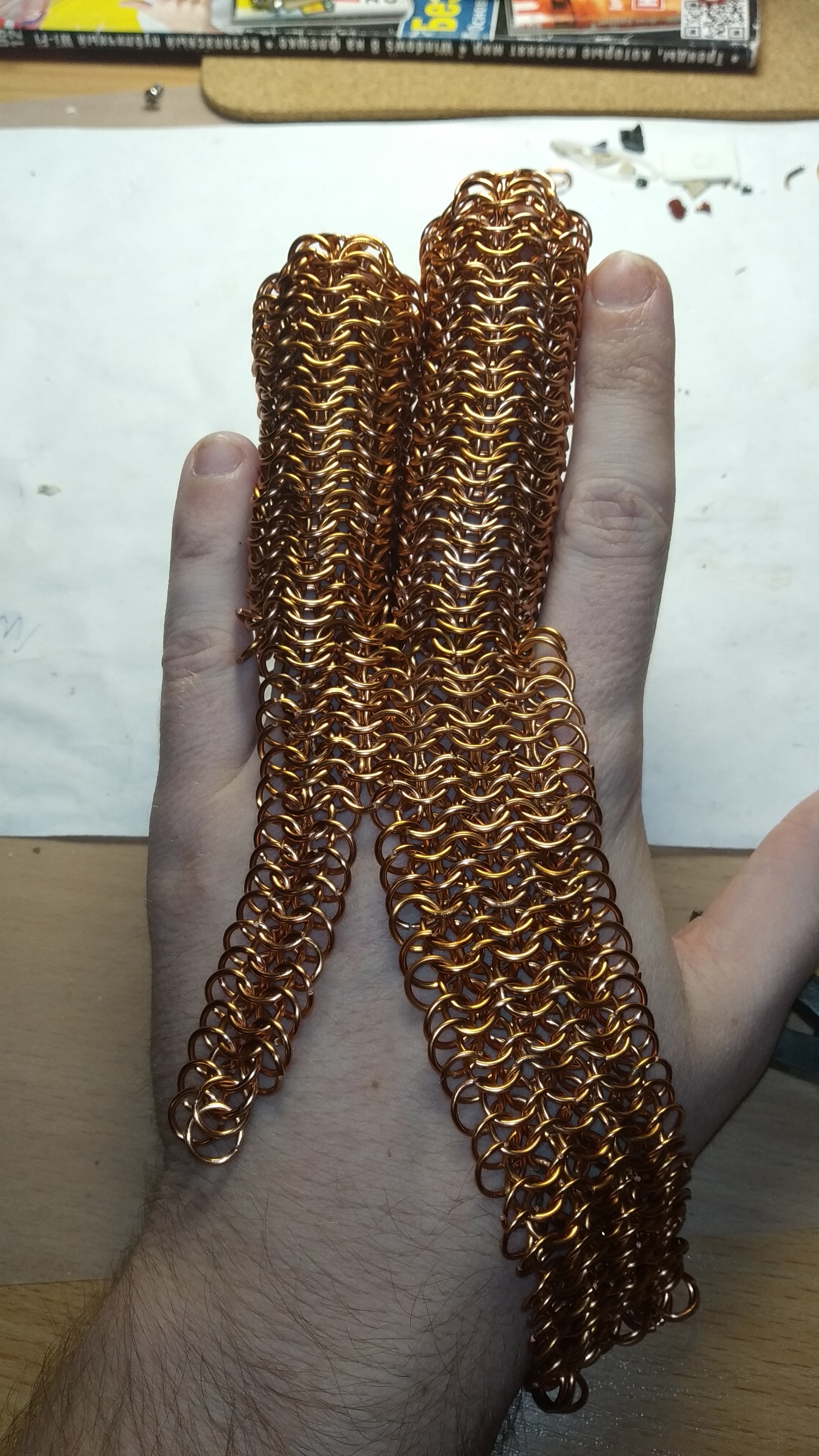 Chainmail glove ver 2.0 - My, Needlework with process, Copper, Gloves, Chain mail, Longpost