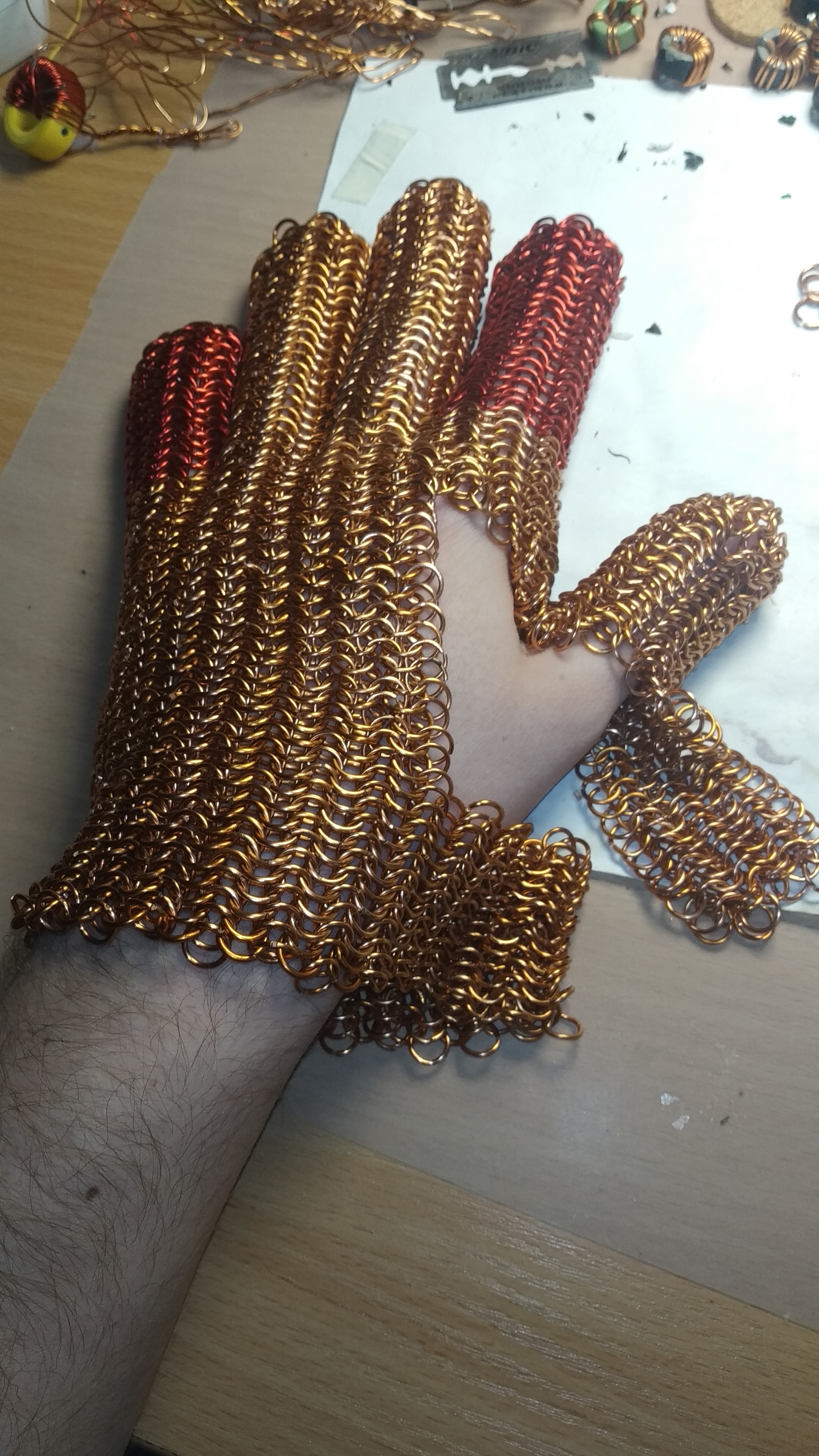 Chainmail glove ver 2.0 - My, Needlework with process, Copper, Gloves, Chain mail, Longpost