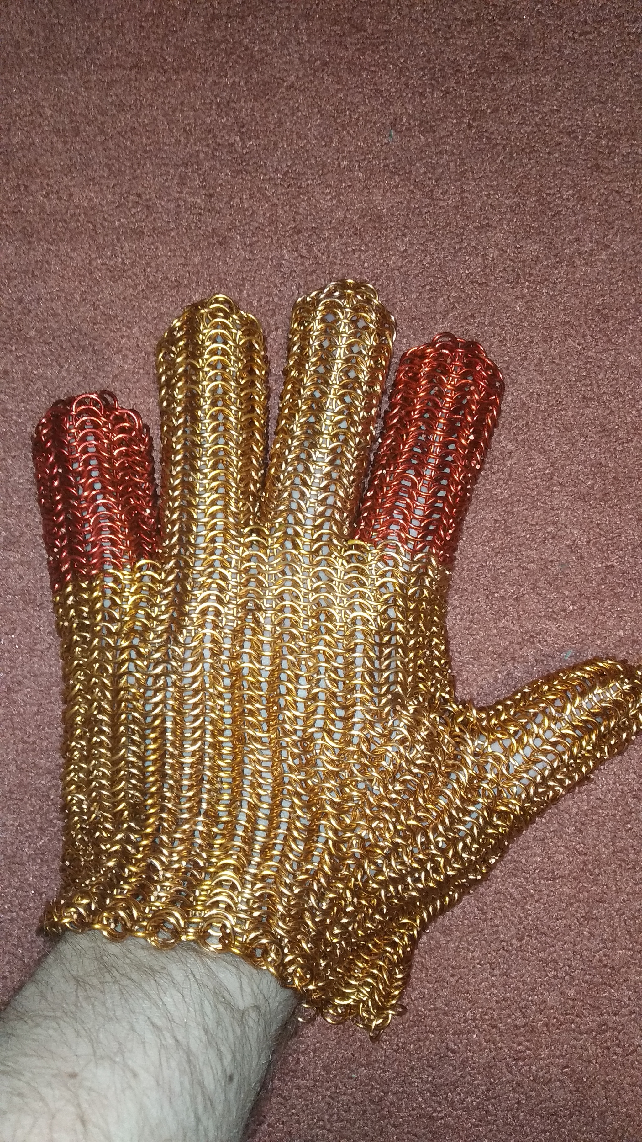 Chainmail glove ver 2.0 - My, Needlework with process, Copper, Gloves, Chain mail, Longpost