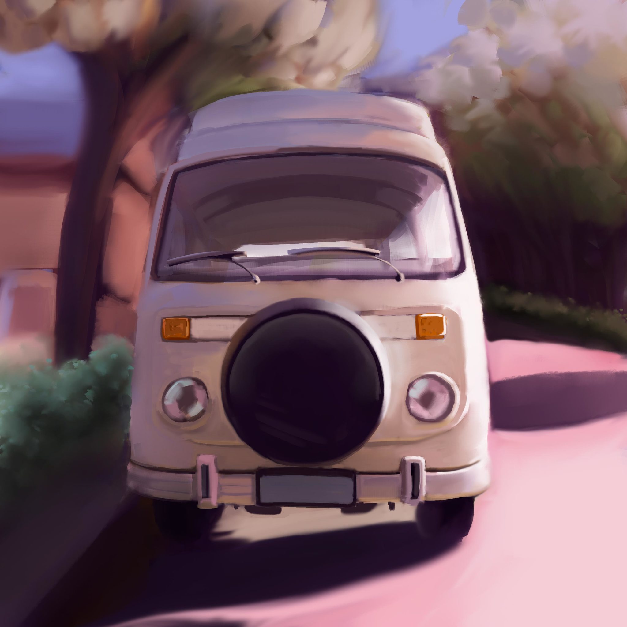 Hippiemobile) - My, Car, Digital drawing, Volkswagen, Color