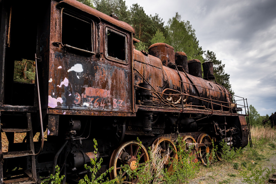 Cemetery of steam locomotives in the Perm region - Perm Territory, Transport, Technics, Locomotive, Russia, Negative, The photo, A selection, Longpost, Video