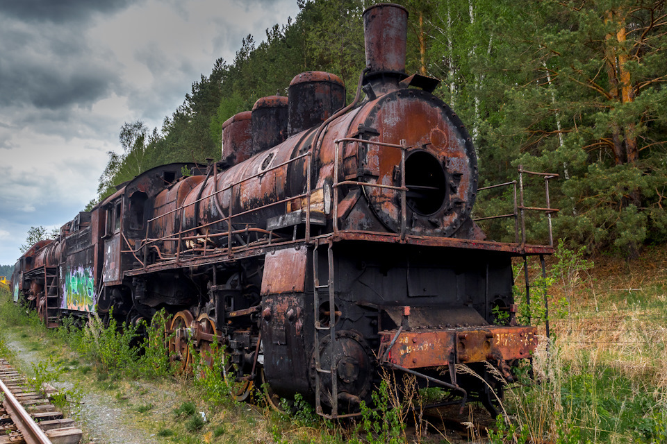 Cemetery of steam locomotives in the Perm region - Perm Territory, Transport, Technics, Locomotive, Russia, Negative, The photo, A selection, Longpost, Video