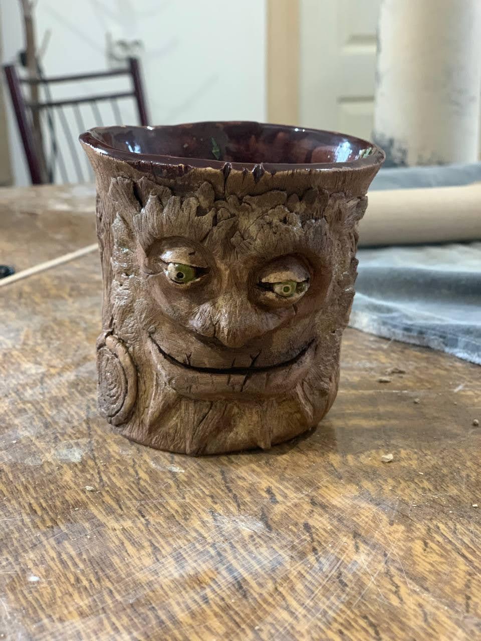 He survived!) My first mug. Made by hand. After three annealings - My, Ceramics, Clay, Glaze, Dendroid, With your own hands, Кружки, Mug with decor, Rick and Morty, Needlework without process, Longpost