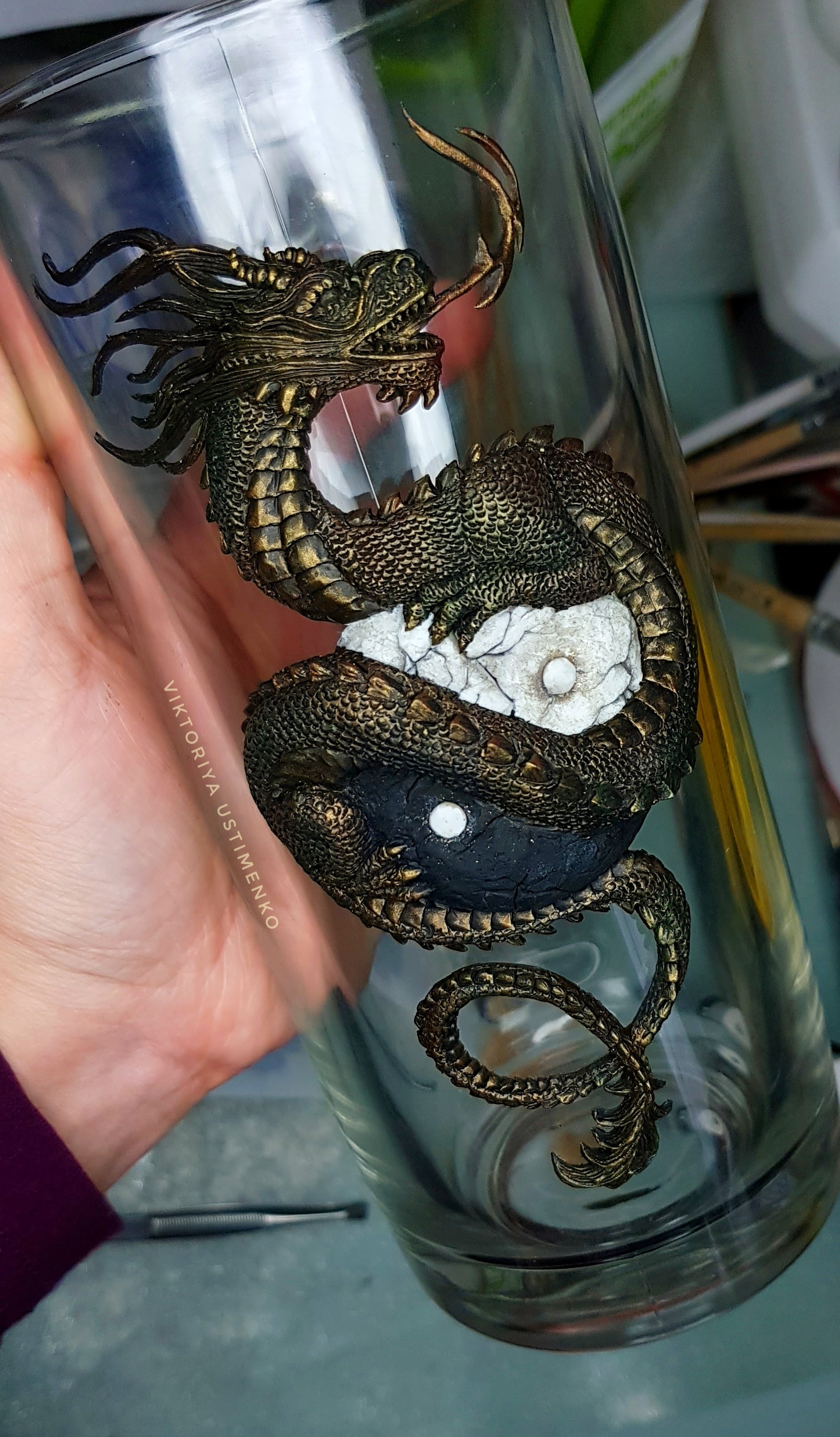 My first/second dragon - Needlework with process, Polymer clay, The Dragon, Beer mug, Mug with decor, Chinese dragon, Art, Video, Longpost