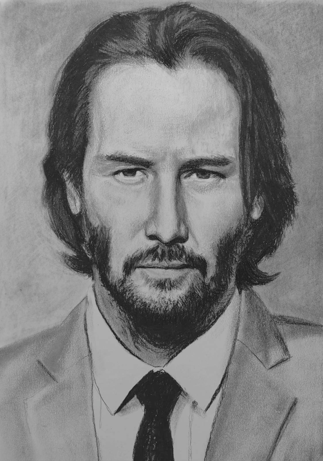 Keanu Reeves - My, Paper, Coal, Celebrities, Keanu Reeves, Graphics, Portrait, Actors and actresses, Drawing, Portrait by photo