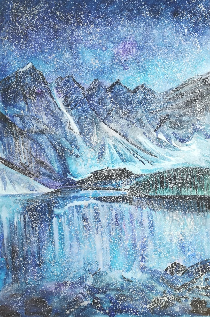 Mountains and lake - My, The mountains, Watercolor, Acrylic, Drawing, Landscape