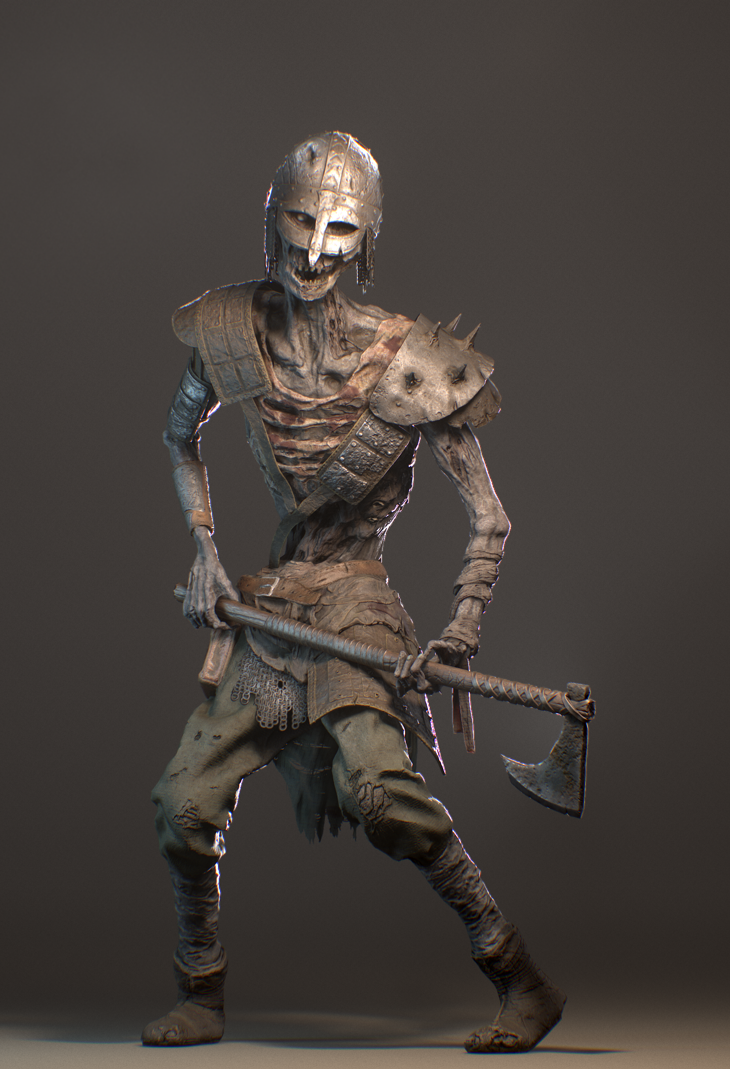 Draugr realtime - My, 3D modeling, 3D, Character Creation, Zbrush, Skeleton, Викинги, Game design, Characters (edit), Render, Video, Longpost