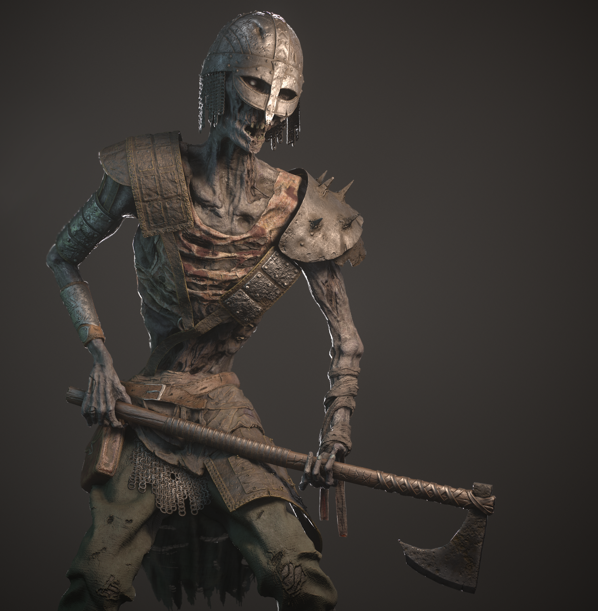 Draugr realtime - My, 3D modeling, 3D, Character Creation, Zbrush, Skeleton, Викинги, Game design, Characters (edit), Render, Video, Longpost