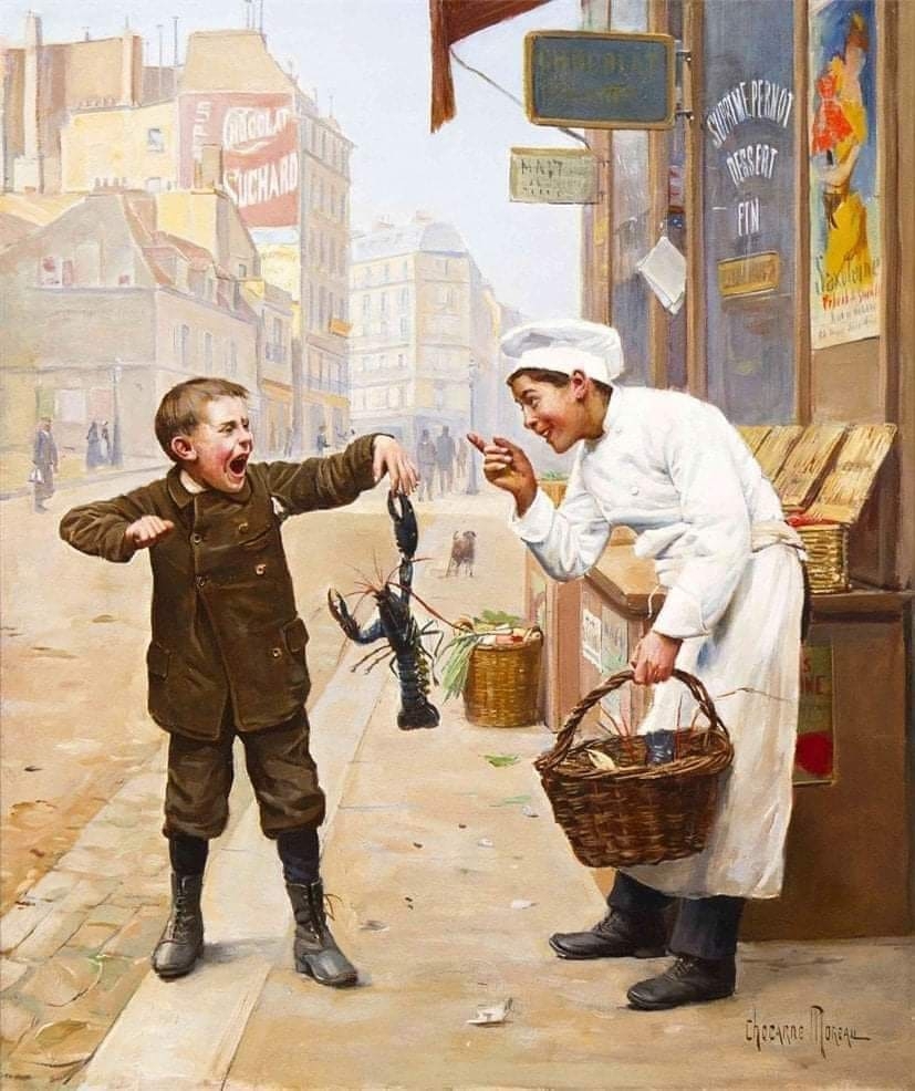 I told you so - Art, Painting, Painting, Salesman, Children, Basket, Crayfish