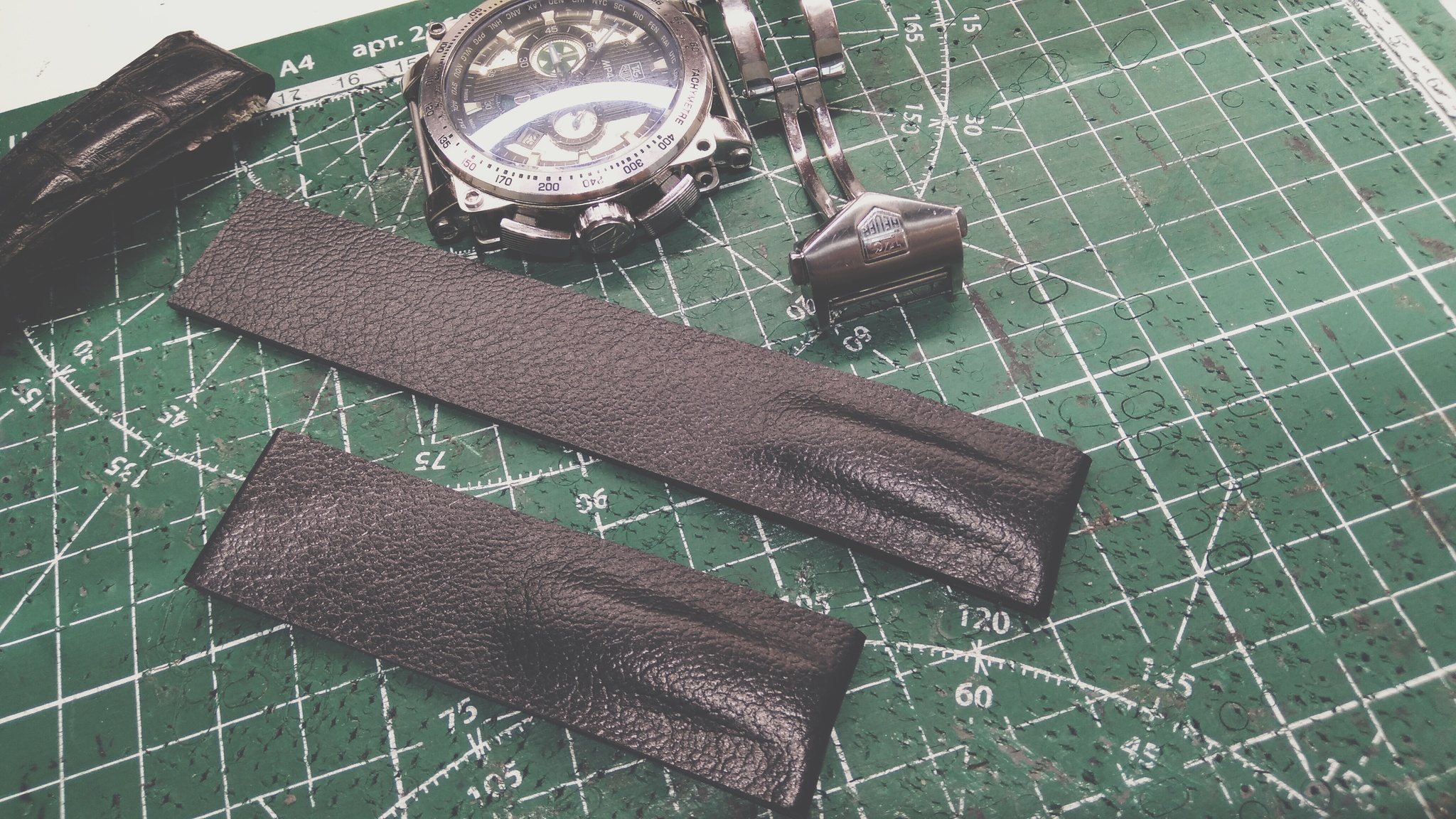 Tag Heuer watch strap. Strap with an interesting clasp - My, Needlework with process, Leather products, Strap, Leather, Clock, Natural leather, Wrist Watch, Male, With your own hands, Handmade, Longpost