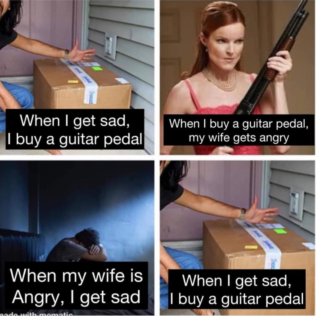 Sadness - Humor, Musicians, Guitar pedal, Sadness, Picture with text