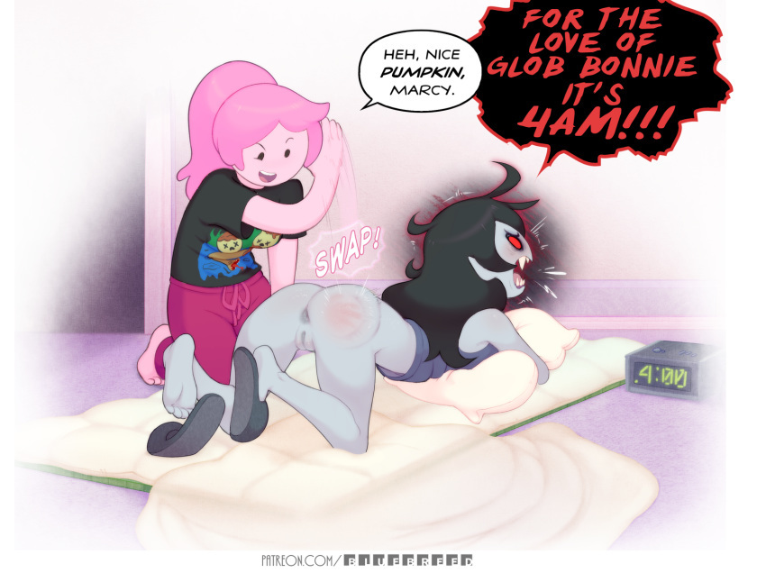 Whoever gets up early kicks in the ass - NSFW, Art, Drawing, Erotic, Hand-drawn erotica, Comics, Animated series, Adventure Time, Princess bubblegum, Marceline, Flip flops, Lesbian, Labia