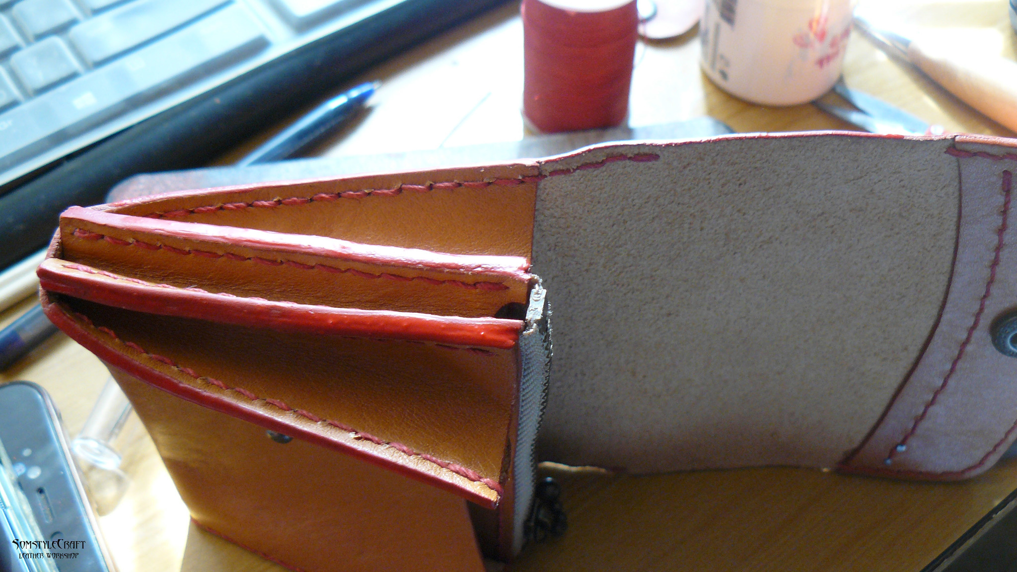 Wallet with zipper - My, Leather products, Wallet, Needlework with process, Longpost, Video