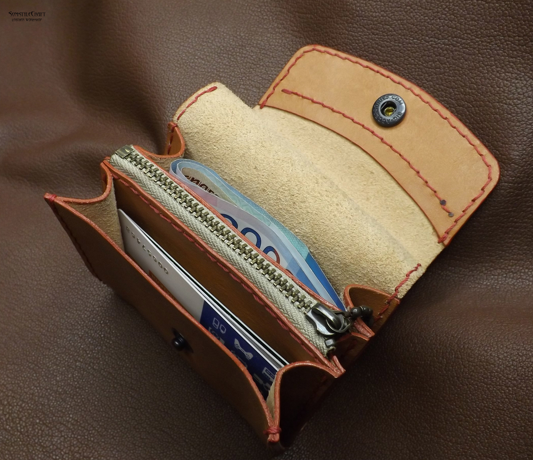 Wallet with zipper - My, Leather products, Wallet, Needlework with process, Longpost, Video