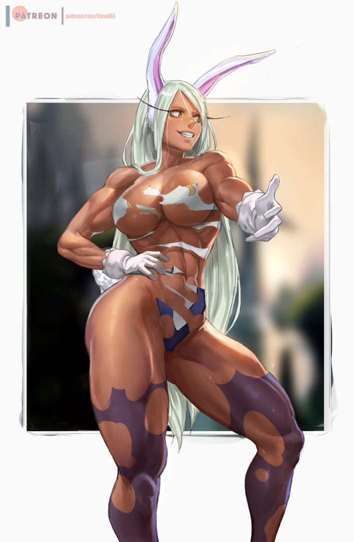 Miruko - NSFW, Крепкая девушка, Арт, Muscleart, Miruko, Boku no Hero Academia, Аниме, Anime Art, Animal Ears, Грудь, Lejeanx3, Длиннопост