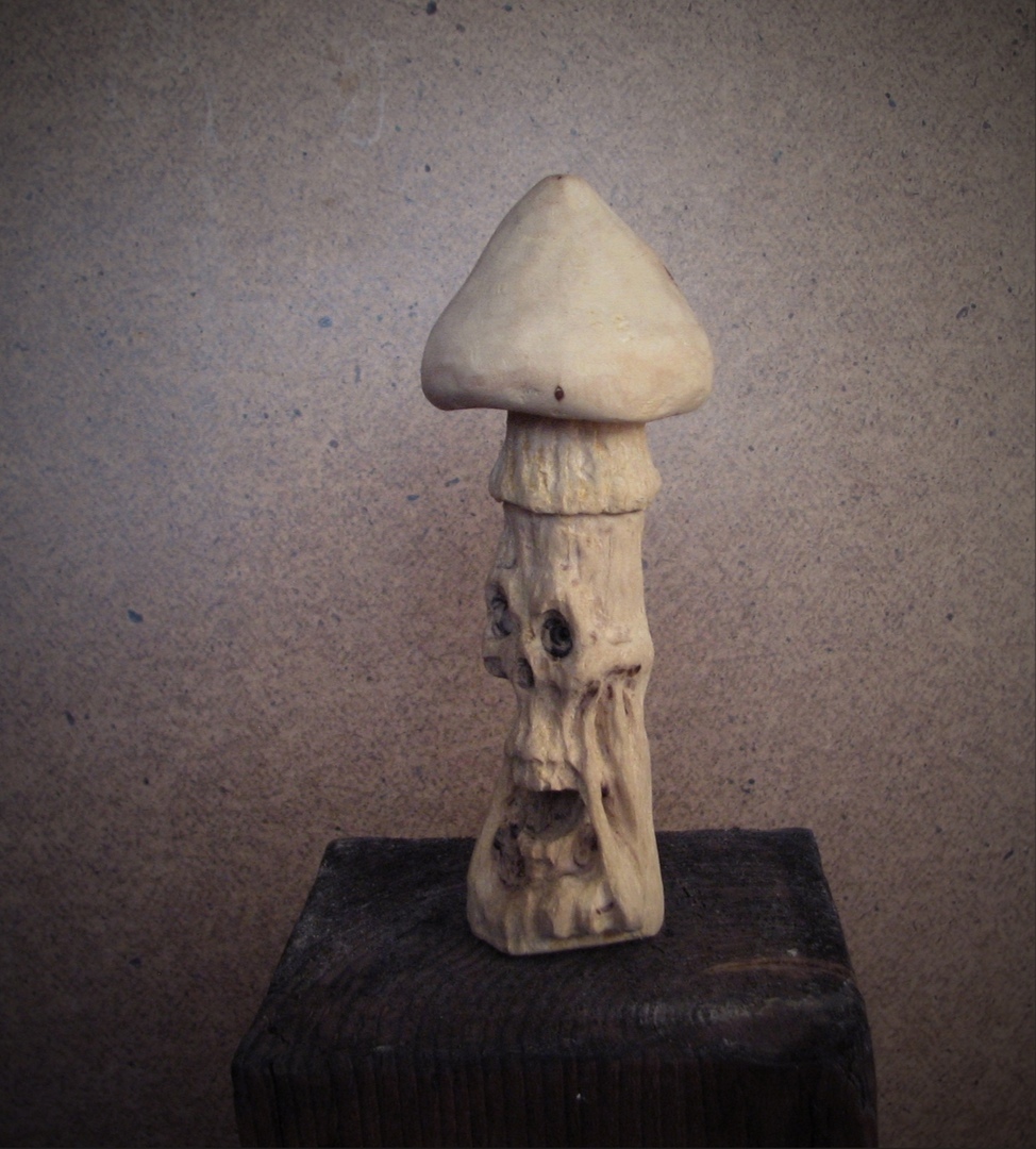 Necroshroom - My, Sculpture, Wood sculpture, Handmade, Miniature, Wood carving, Longpost, Needlework without process